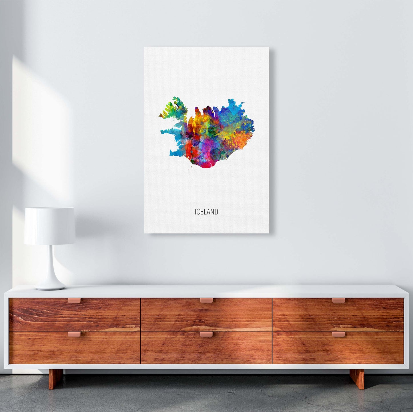 Iceland Watercolour Map Art Print by Michael Tompsett A1 Canvas