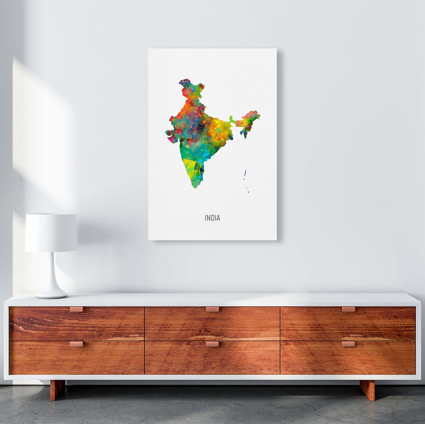 India Watercolour Map Art Print by Michael Tompsett A1 Canvas