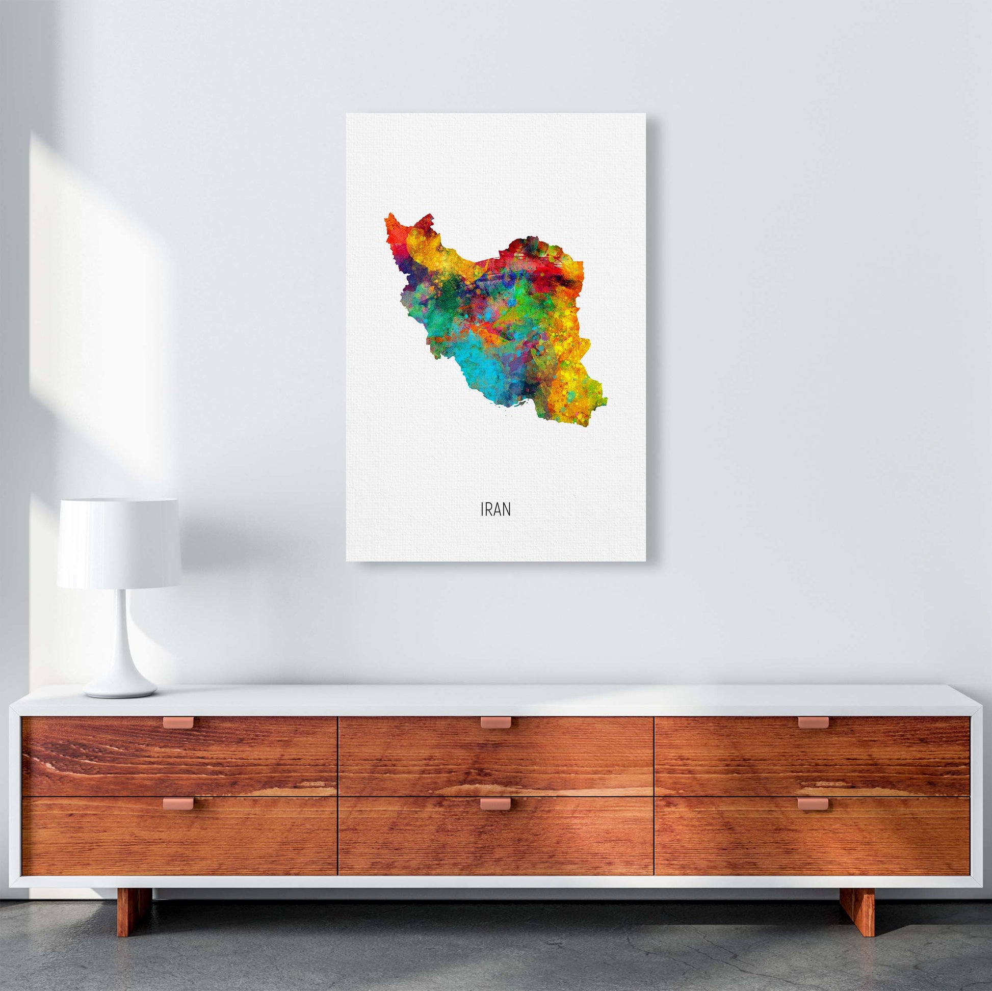 Iran Watercolour Map Art Print by Michael Tompsett A1 Canvas