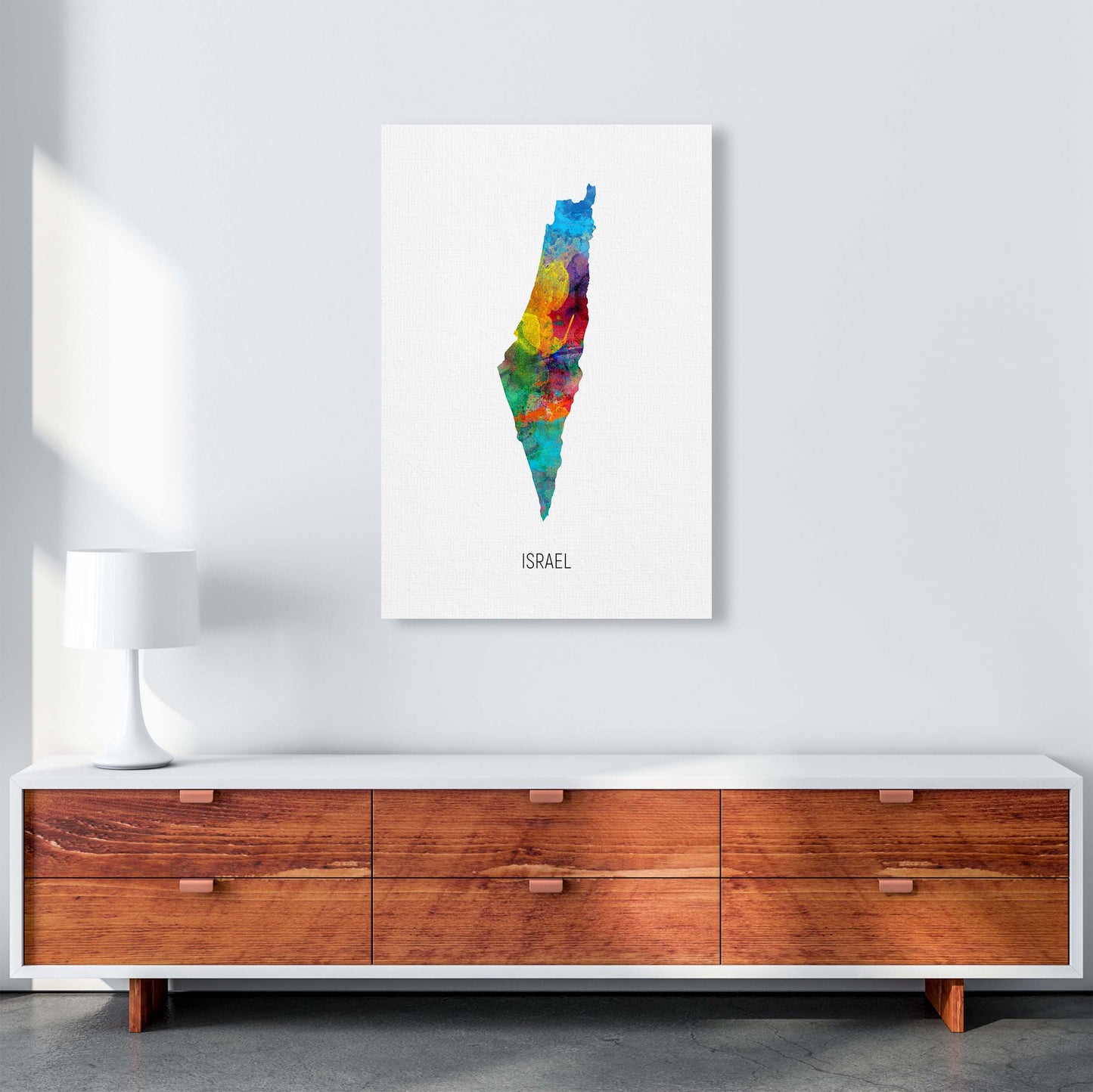 Israel Watercolour Map Art Print by Michael Tompsett A1 Canvas