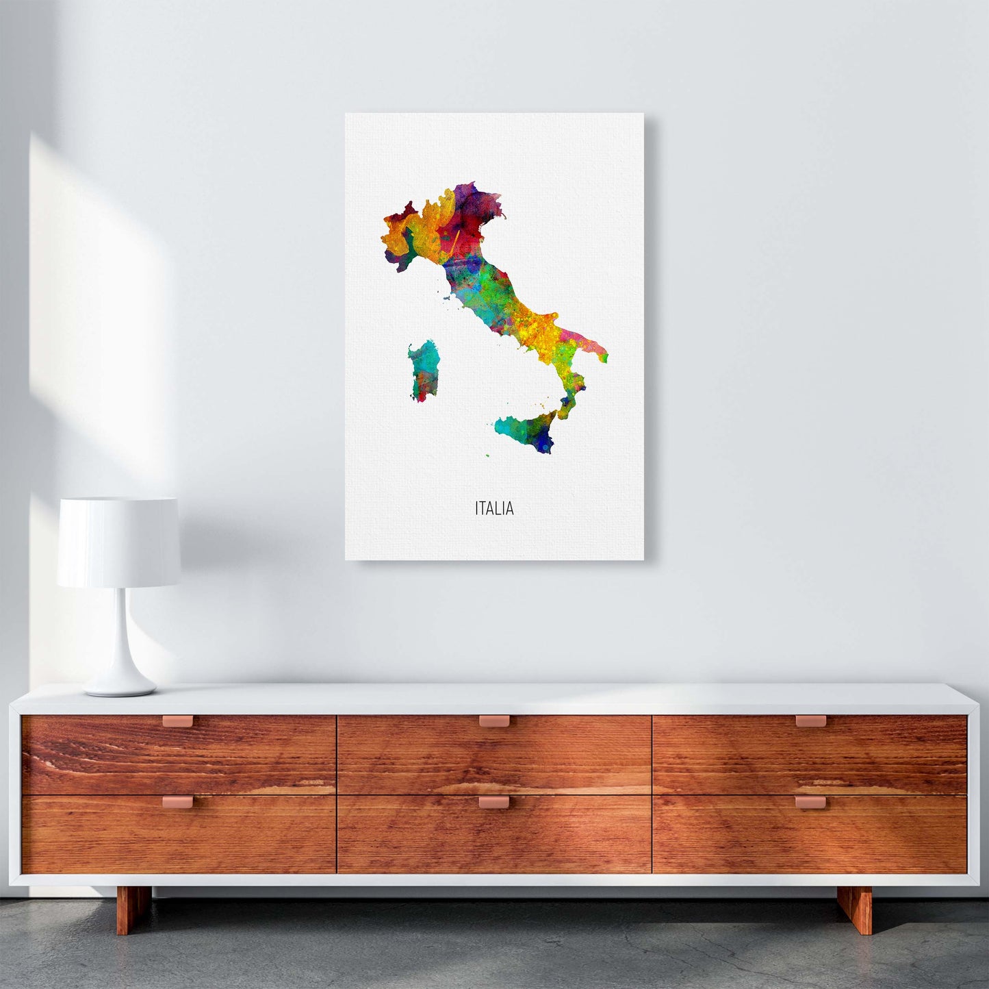 Italia Watercolour Map Art Print by Michael Tompsett A1 Canvas
