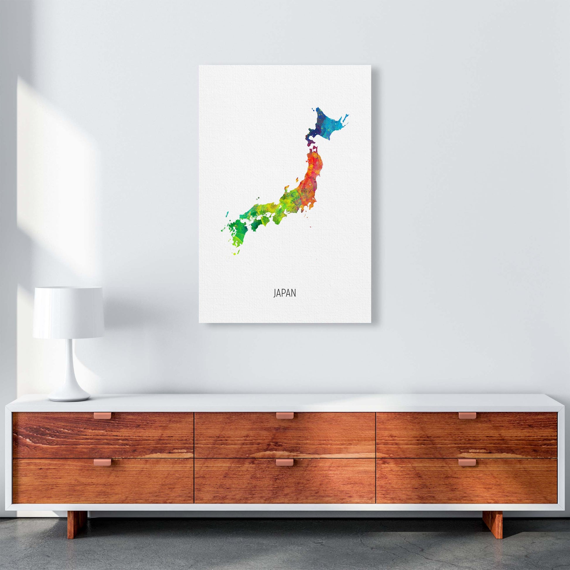 Japan Watercolour Map Art Print by Michael Tompsett A1 Canvas