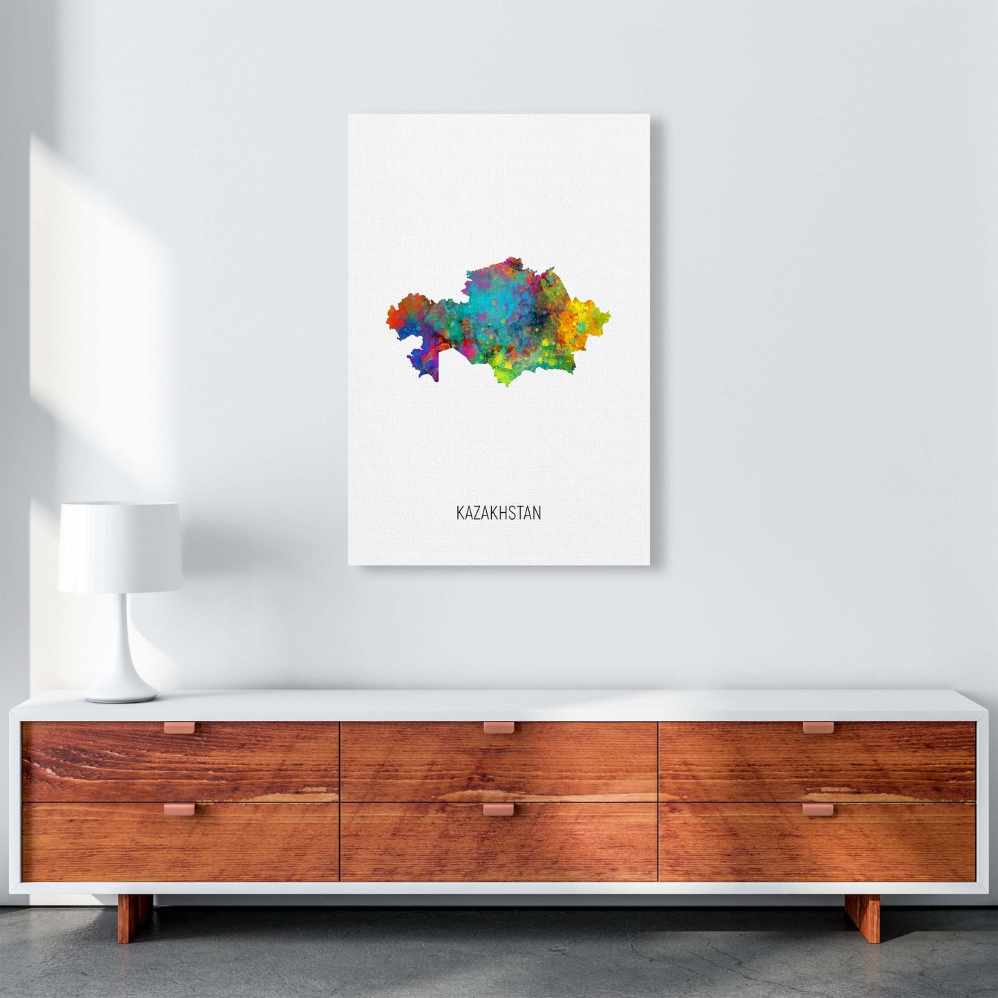 Kazakhstan Watercolour Map Art Print by Michael Tompsett A1 Canvas