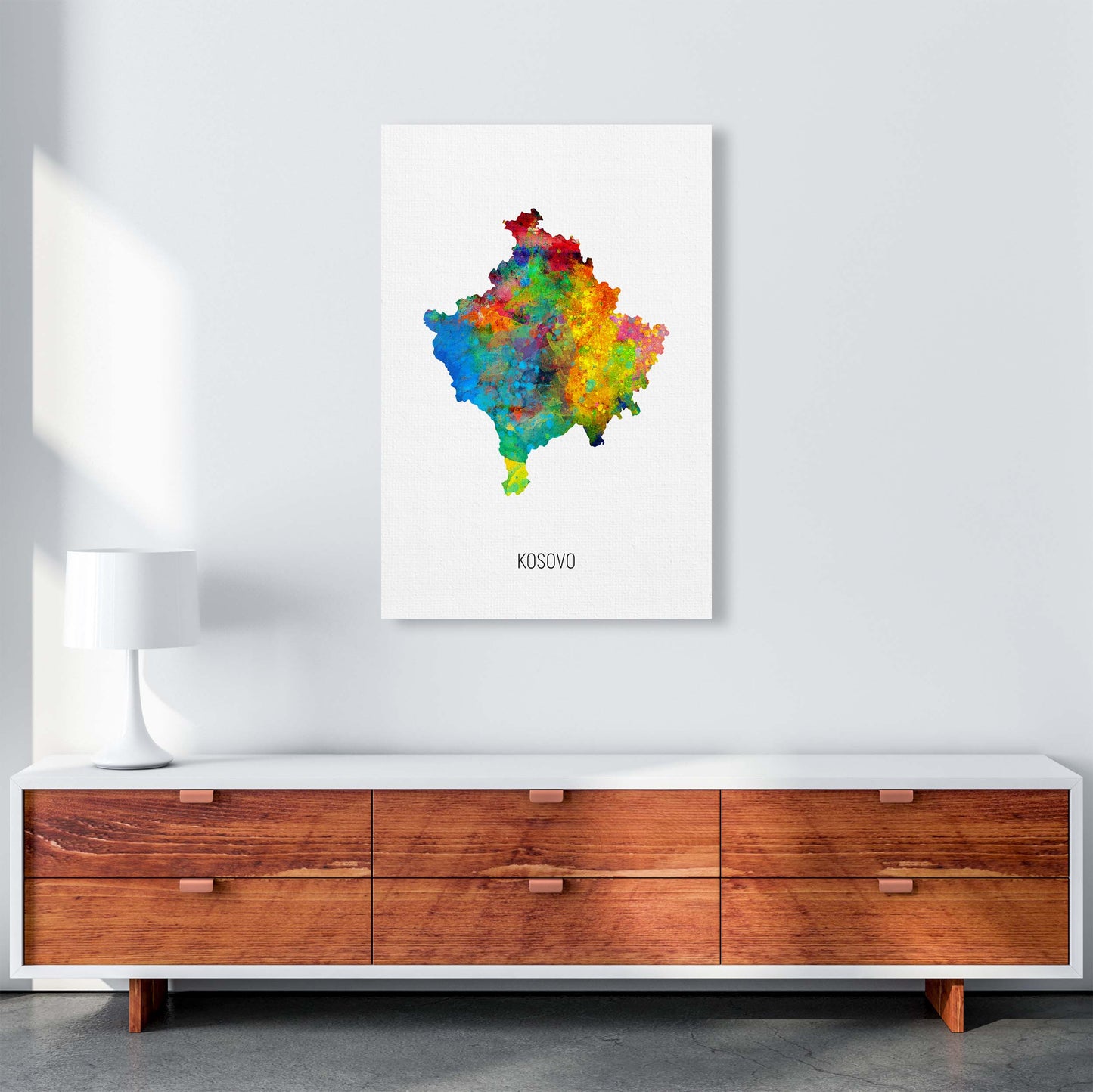 Kosovo Watercolour Map Art Print by Michael Tompsett A1 Canvas