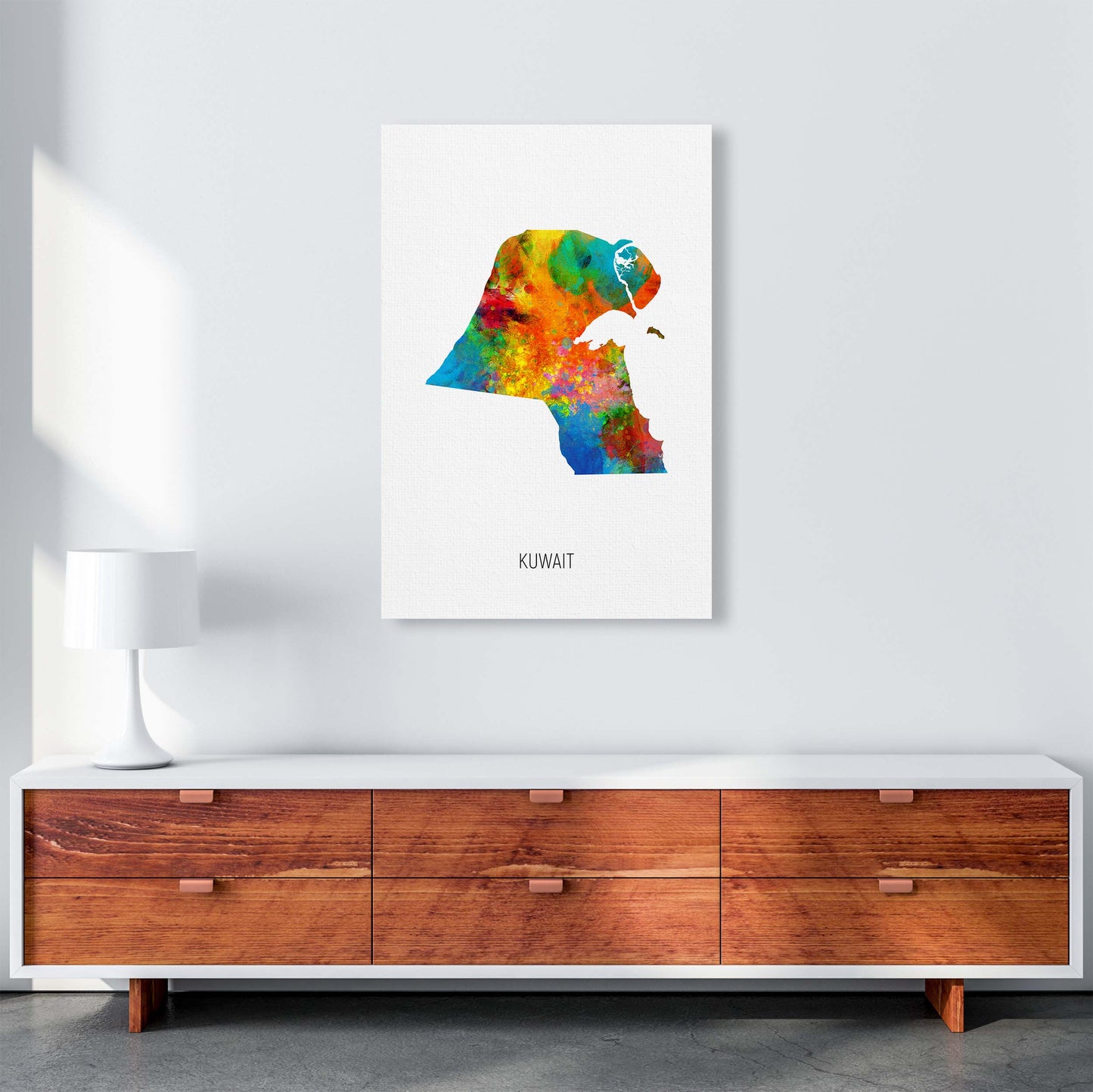Kuwait Watercolour Map Art Print by Michael Tompsett A1 Canvas