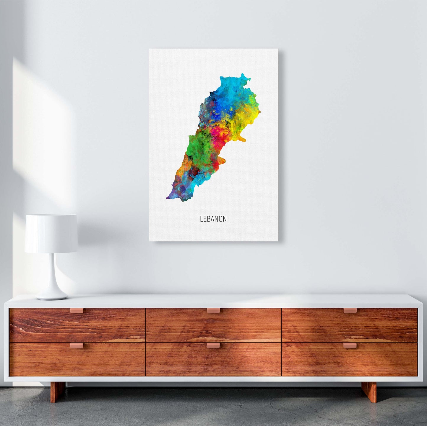 Lebanon Watercolour Map Art Print by Michael Tompsett A1 Canvas