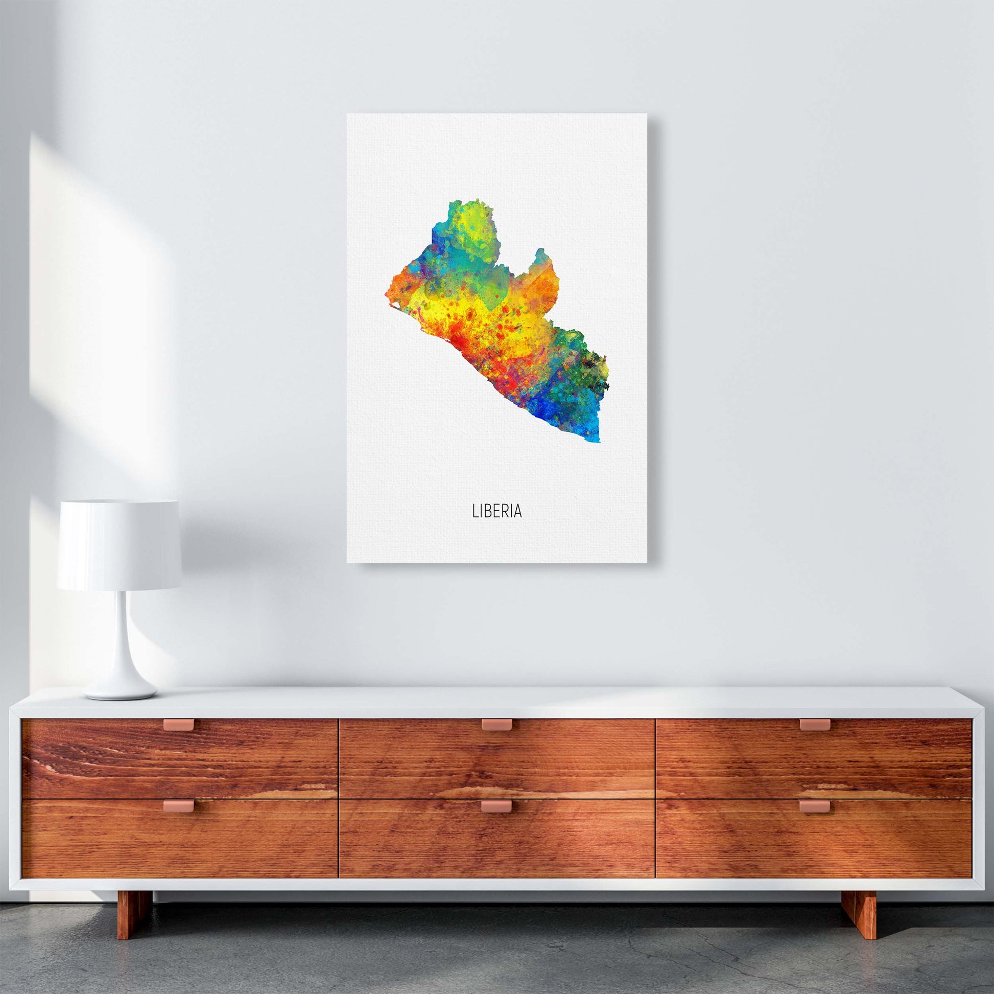 Liberia Watercolour Map Art Print by Michael Tompsett A1 Canvas