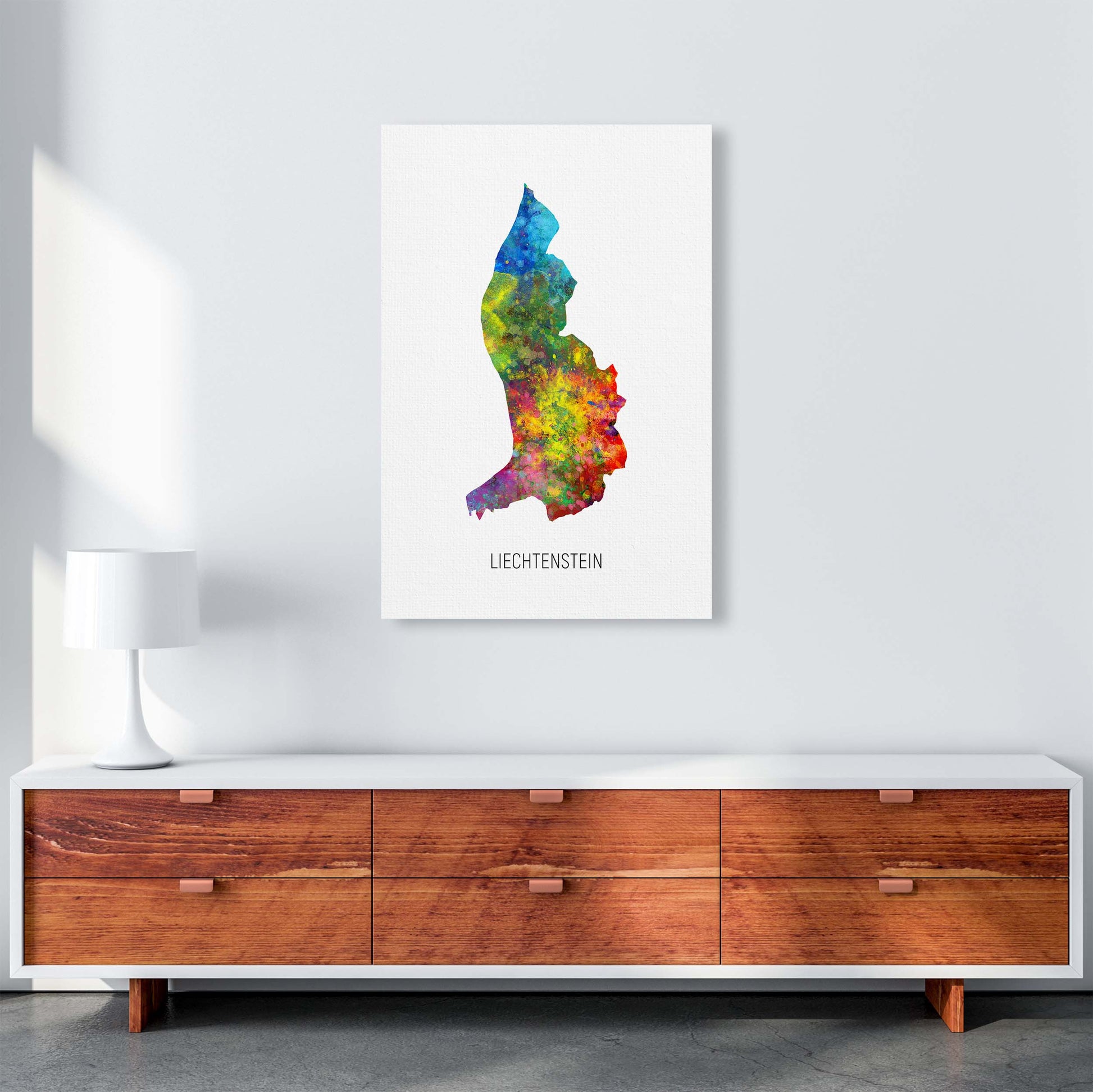 Liechtenstein Watercolour Map Art Print by Michael Tompsett A1 Canvas