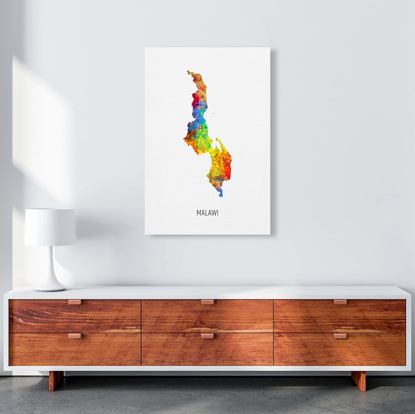 Malawi Watercolour Map Art Print by Michael Tompsett A1 Canvas