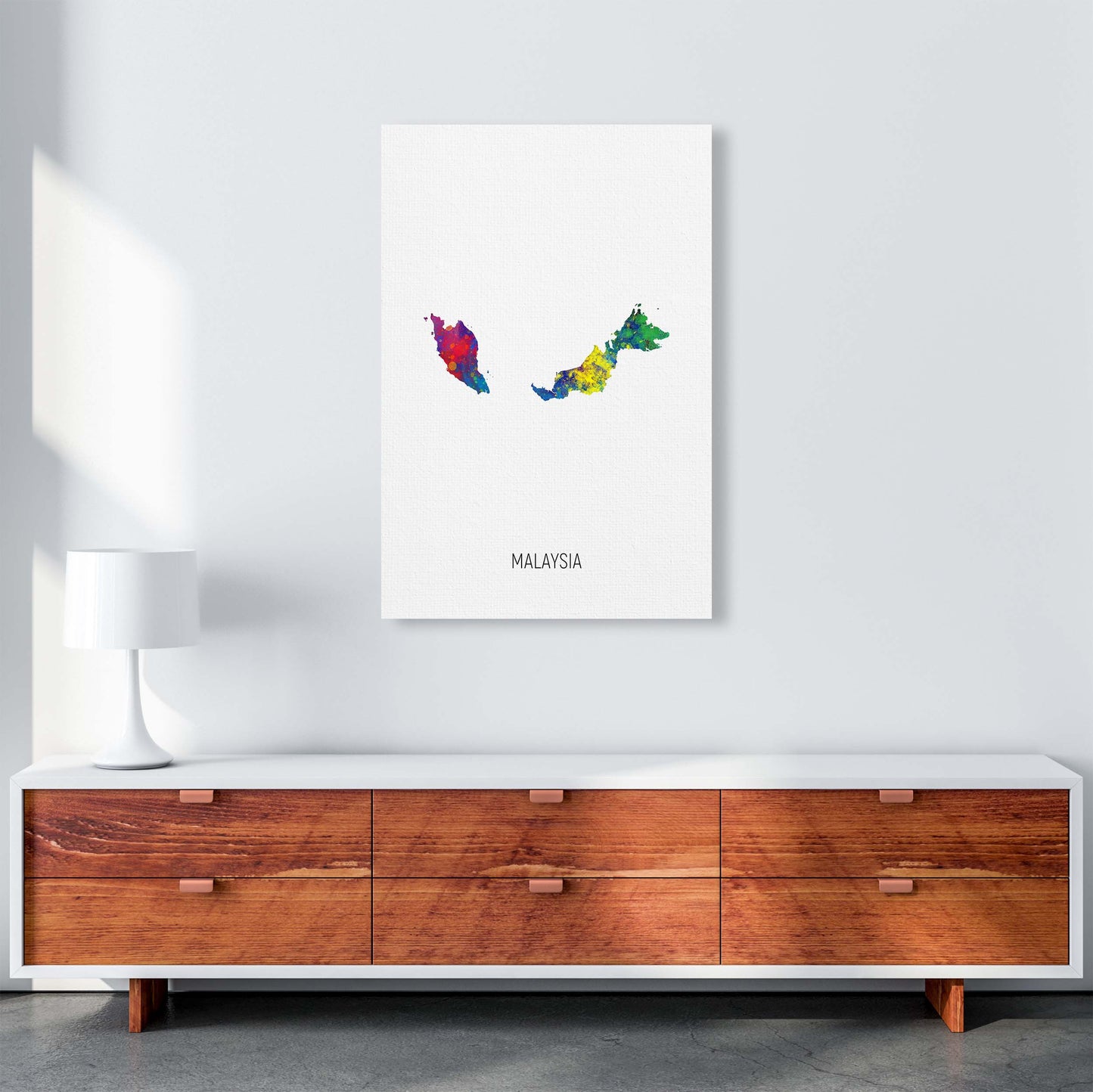 Malaysia Watercolour Map Art Print by Michael Tompsett A1 Canvas