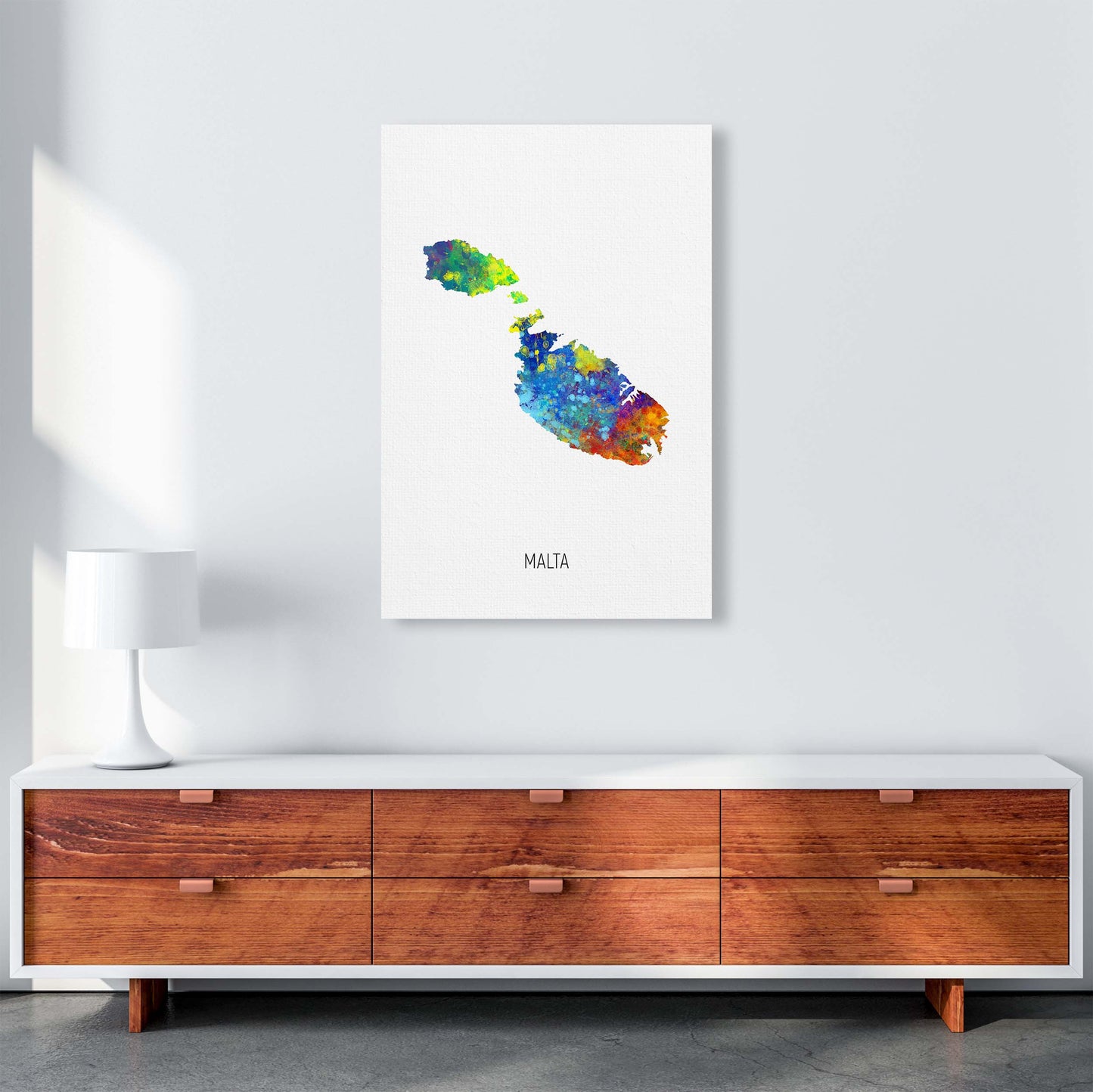 Malta Watercolour Map Art Print by Michael Tompsett A1 Canvas