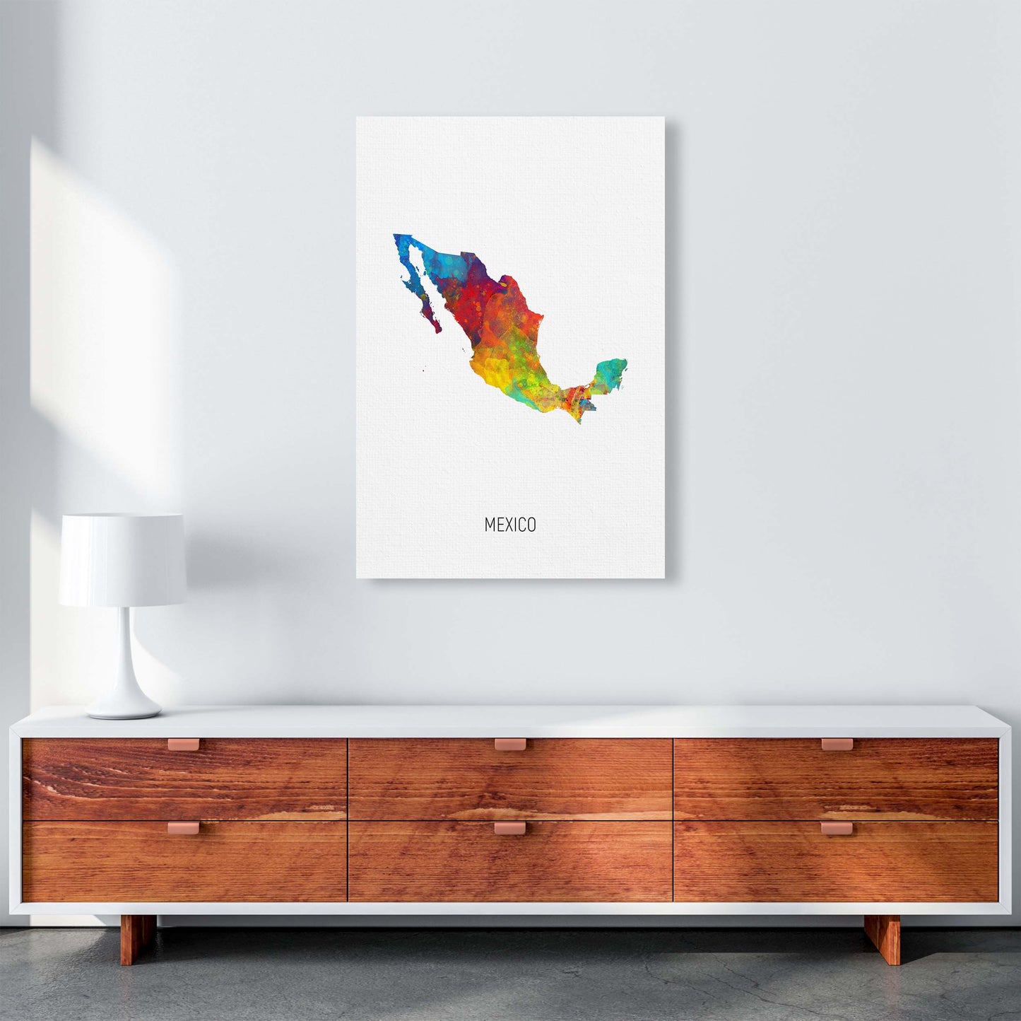 Mexico Watercolour Map Art Print by Michael Tompsett A1 Canvas