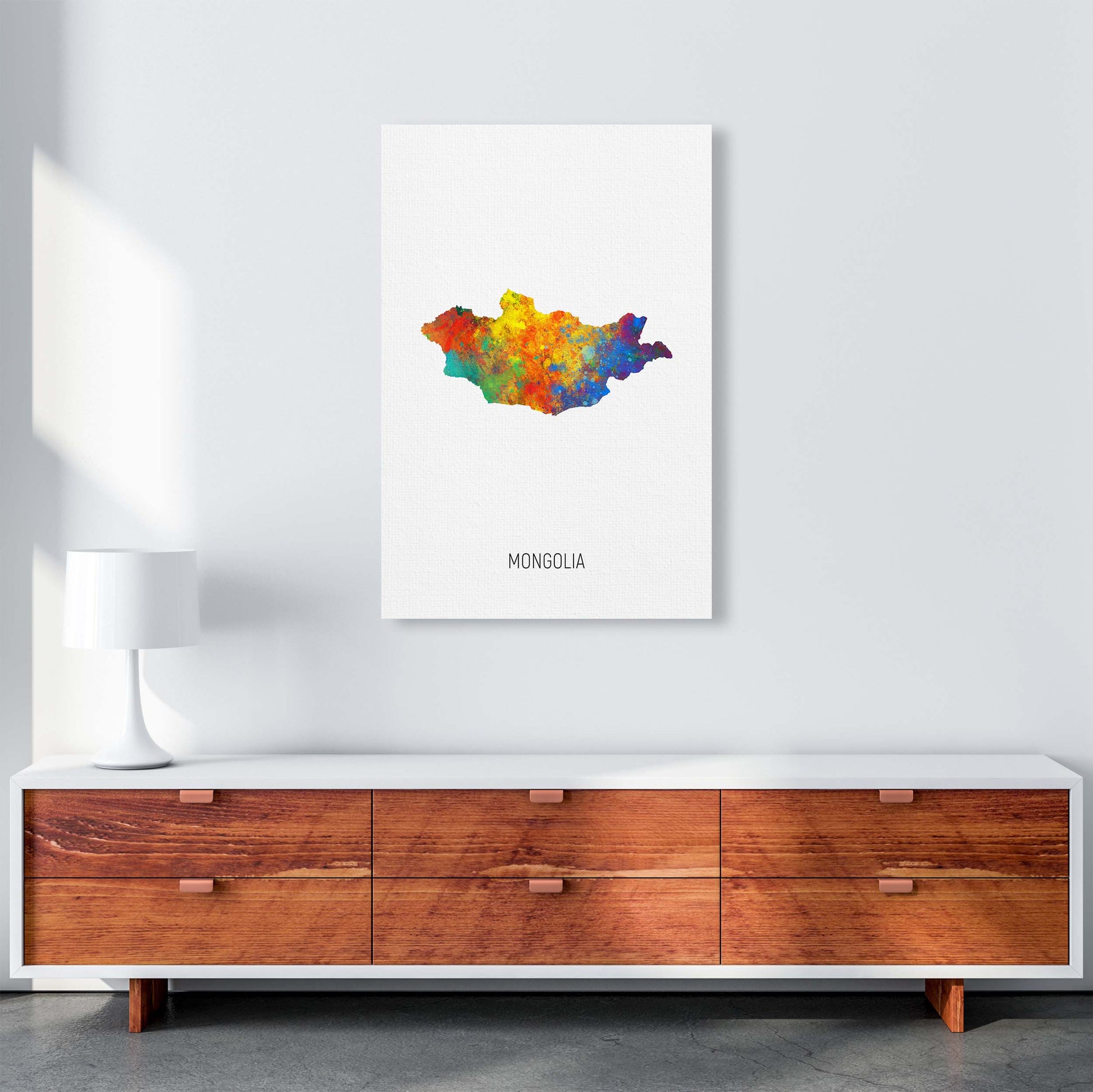 Mongolia Watercolour Map Art Print by Michael Tompsett A1 Canvas
