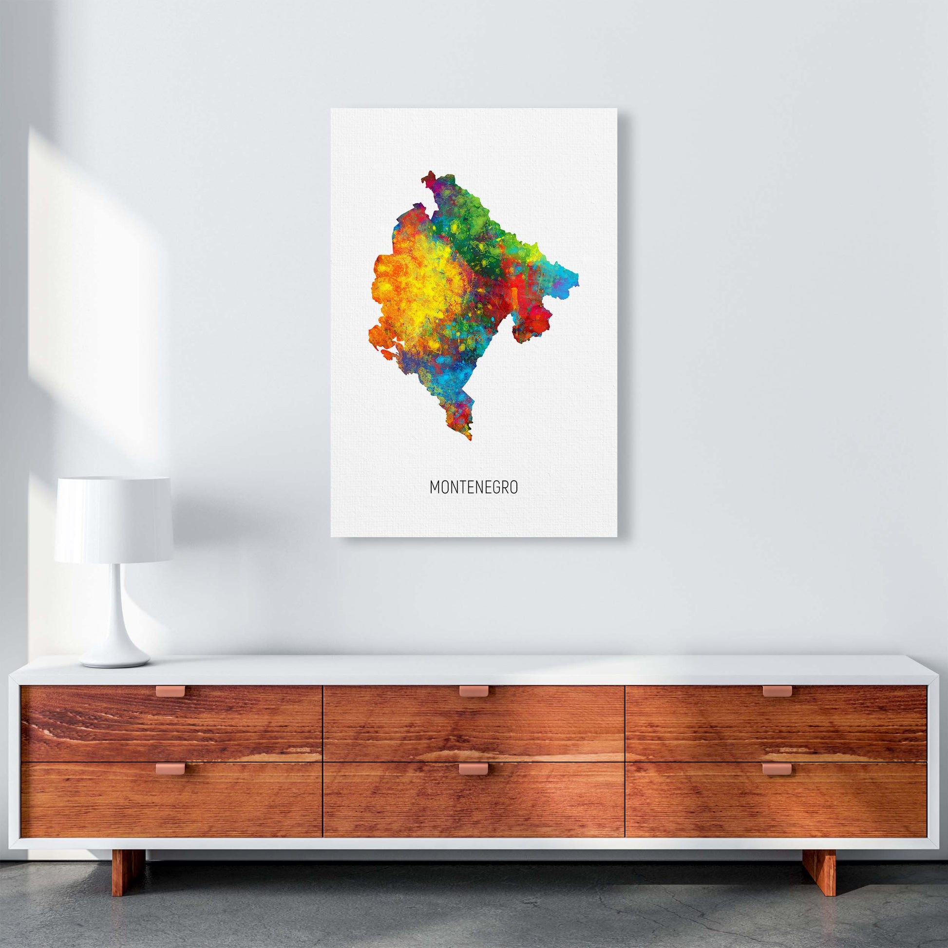 Montenegro Watercolour Map Art Print by Michael Tompsett A1 Canvas