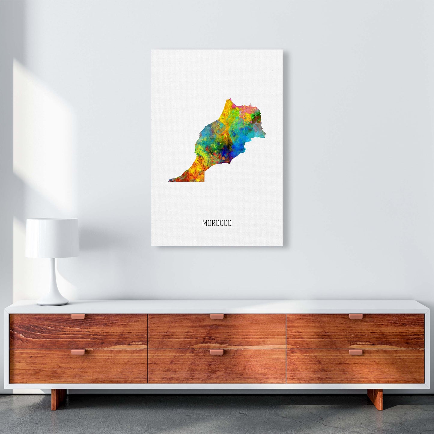 Morocco Watercolour Map Art Print by Michael Tompsett A1 Canvas