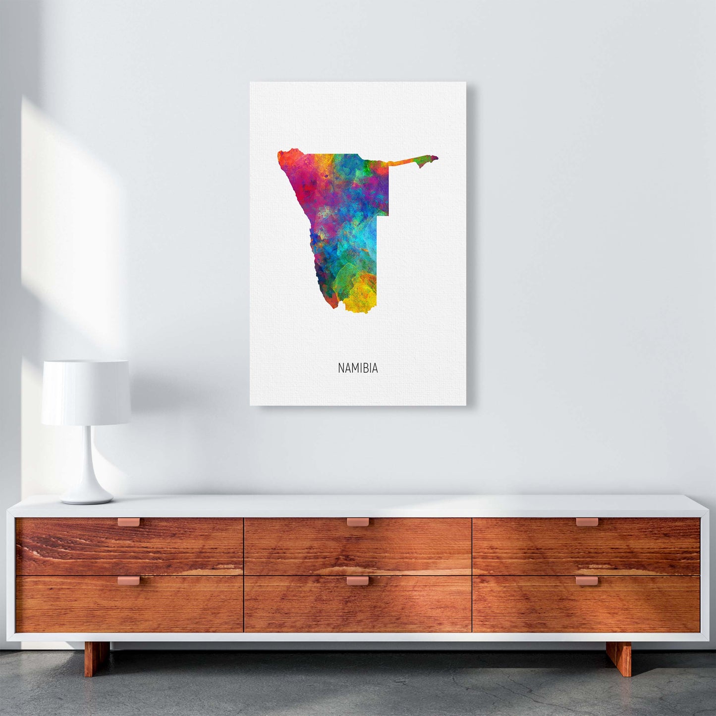 Namibia Watercolour Map Art Print by Michael Tompsett A1 Canvas