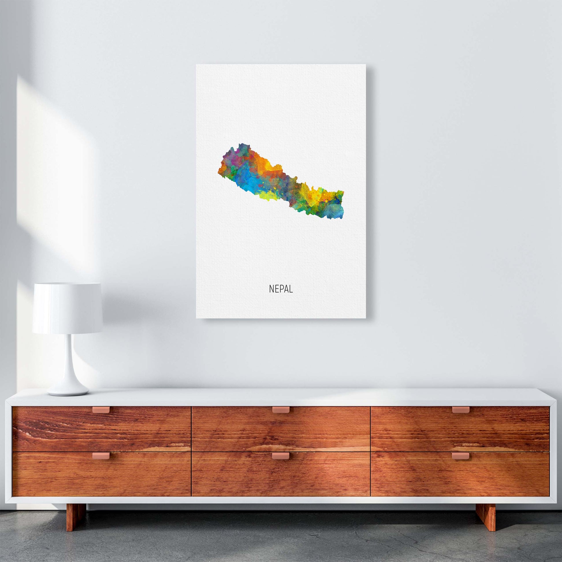 Nepal Watercolour Map Art Print by Michael Tompsett A1 Canvas