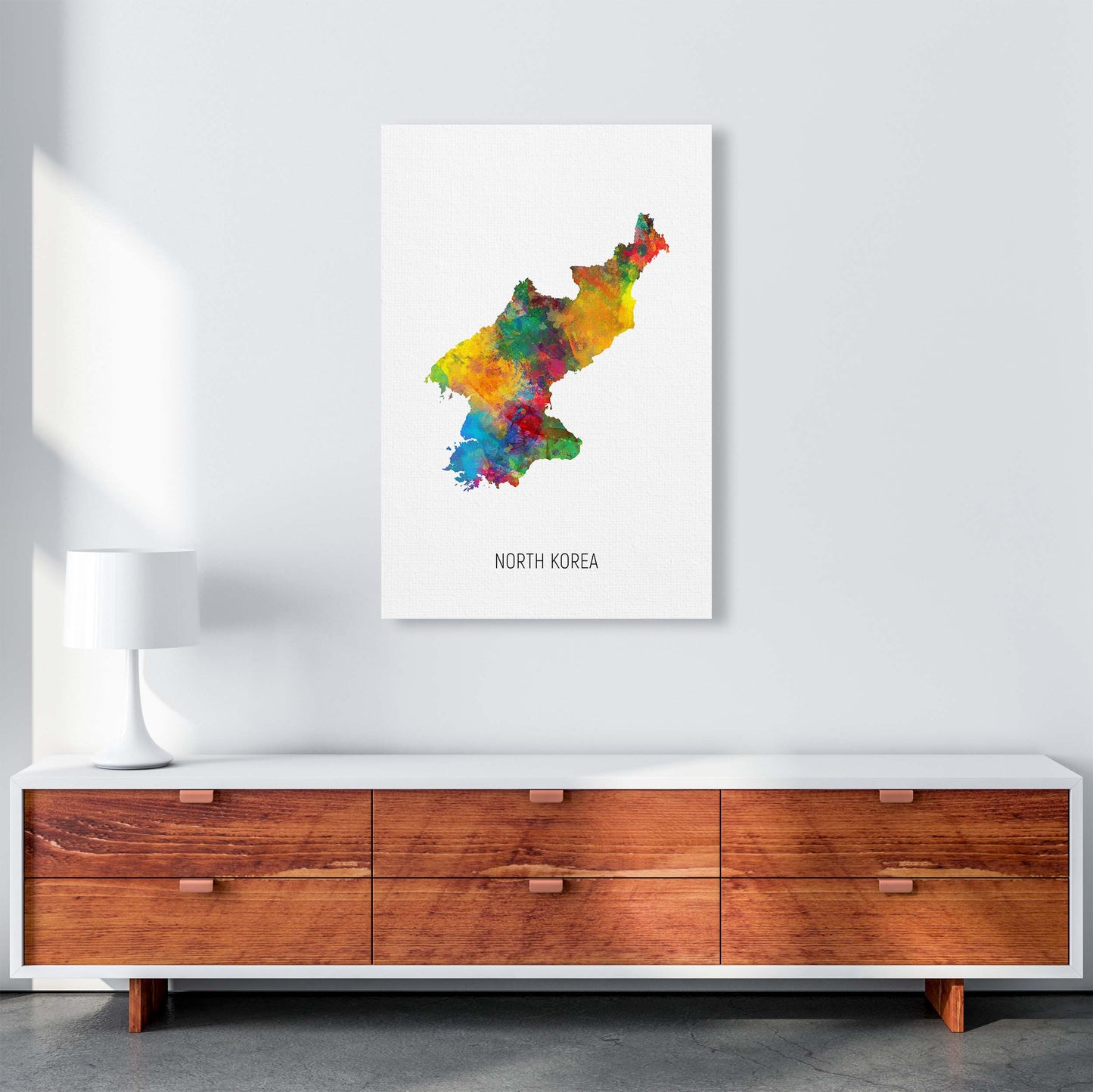 North Korea Watercolour Map Art Print by Michael Tompsett A1 Canvas
