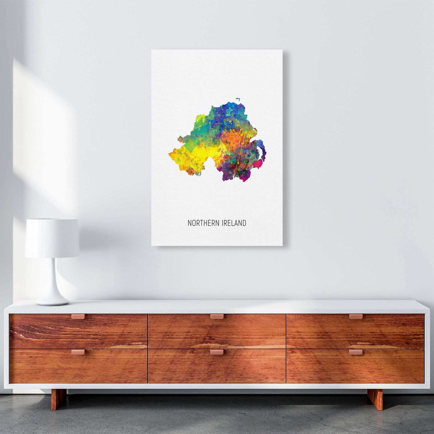 Northern Ireland Watercolour Map Print by Michael Tompsett A1 Canvas