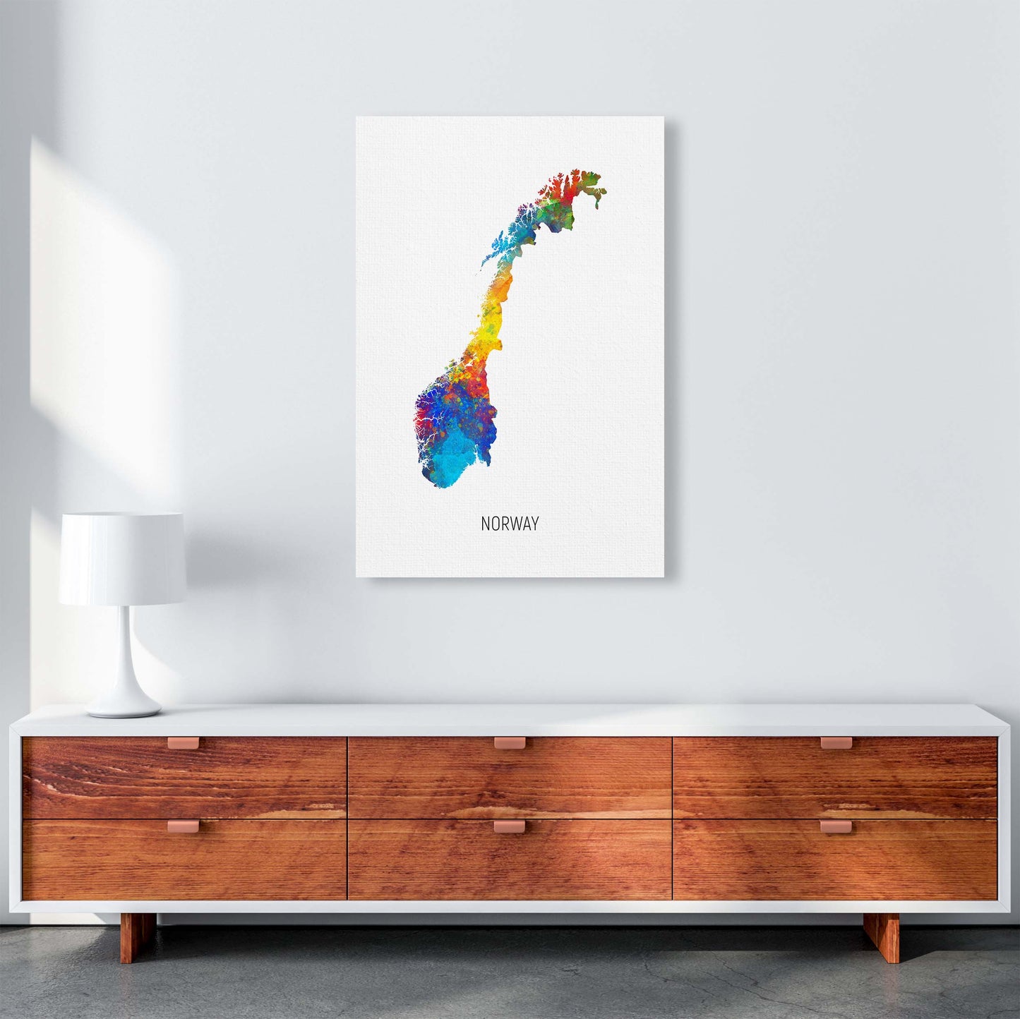 Norway Watercolour Map Art Print by Michael Tompsett A1 Canvas