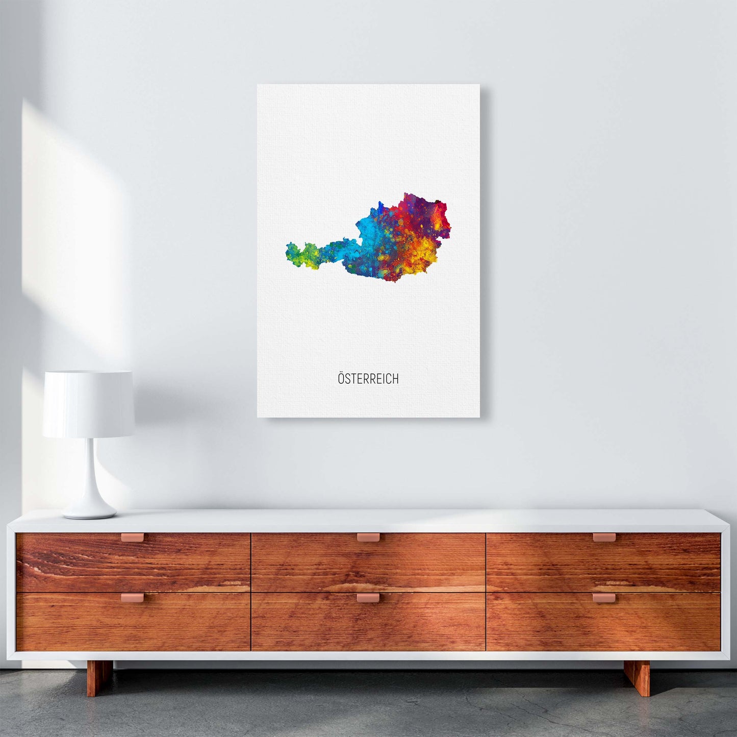 Osterreich Watercolour Map Art Print by Michael Tompsett A1 Canvas