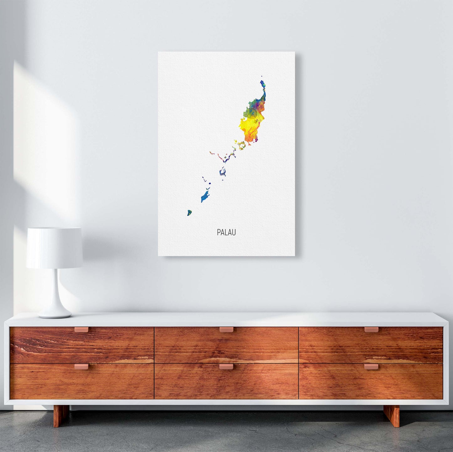 Palau Watercolour Map Art Print by Michael Tompsett A1 Canvas