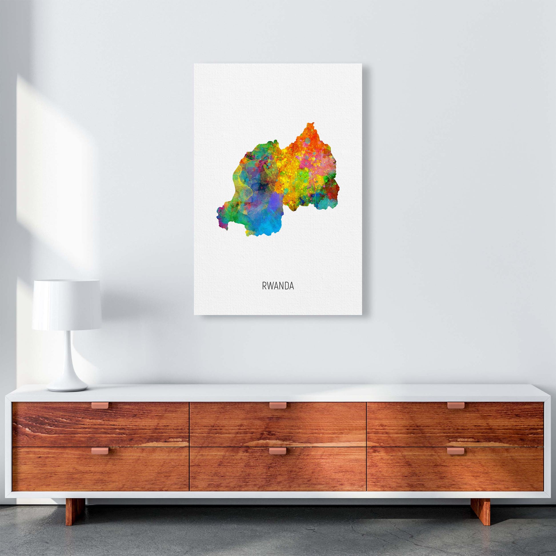 Rwanda Watercolour Map Art Print by Michael Tompsett A1 Canvas
