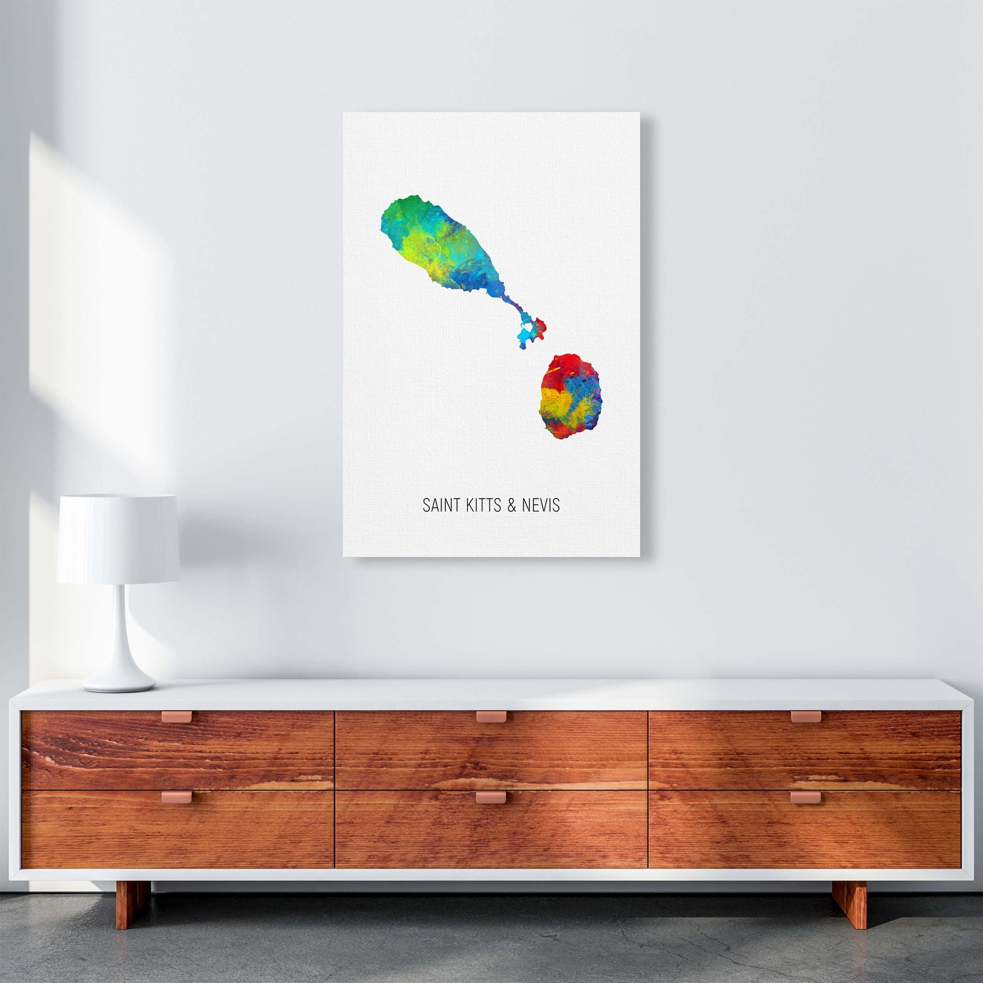Saint Kitts And Nevis Watercolour Map  by Michael Tompsett A1 Canvas