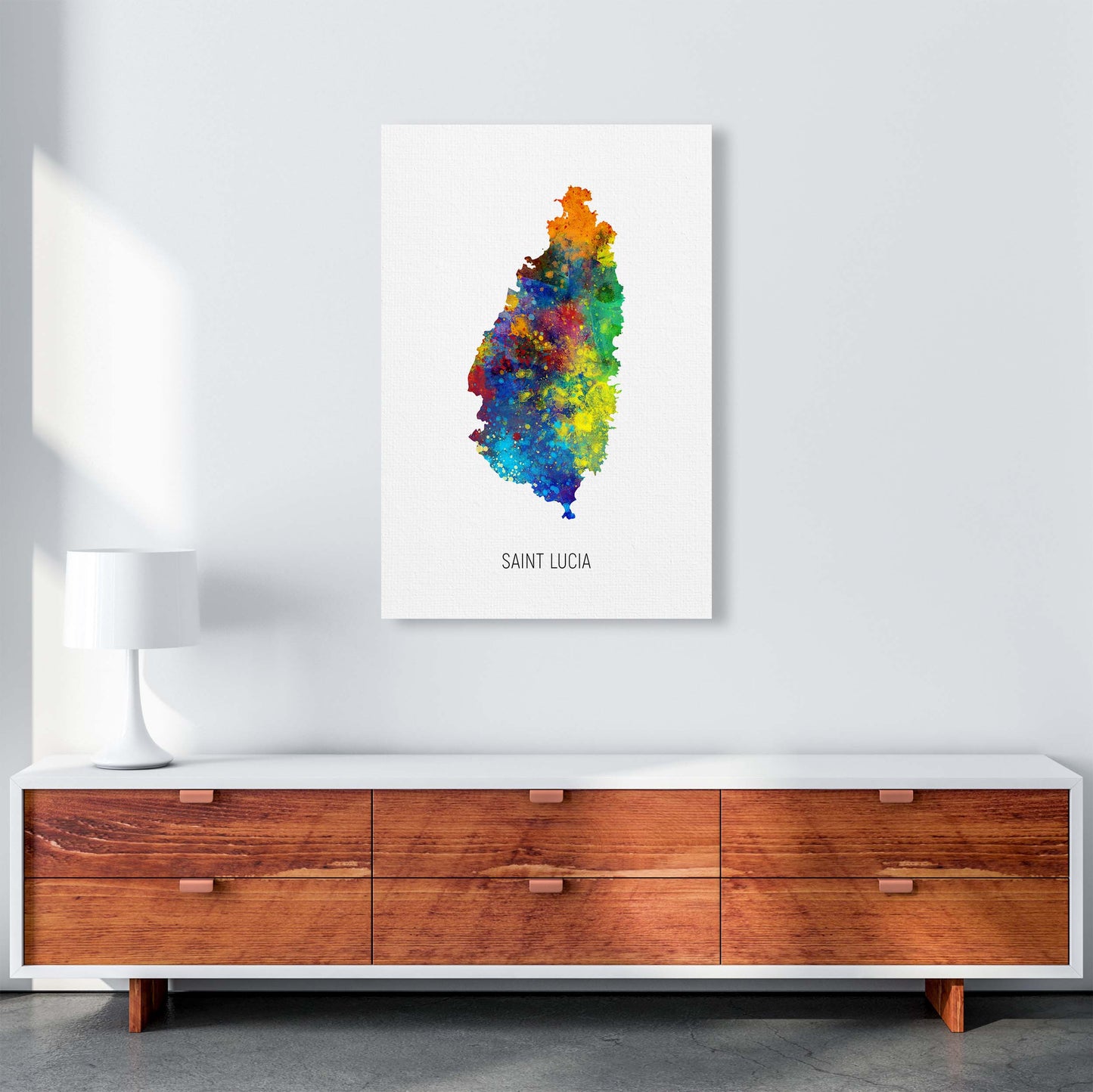 Saint Lucia Watercolour Map Art Print by Michael Tompsett A1 Canvas