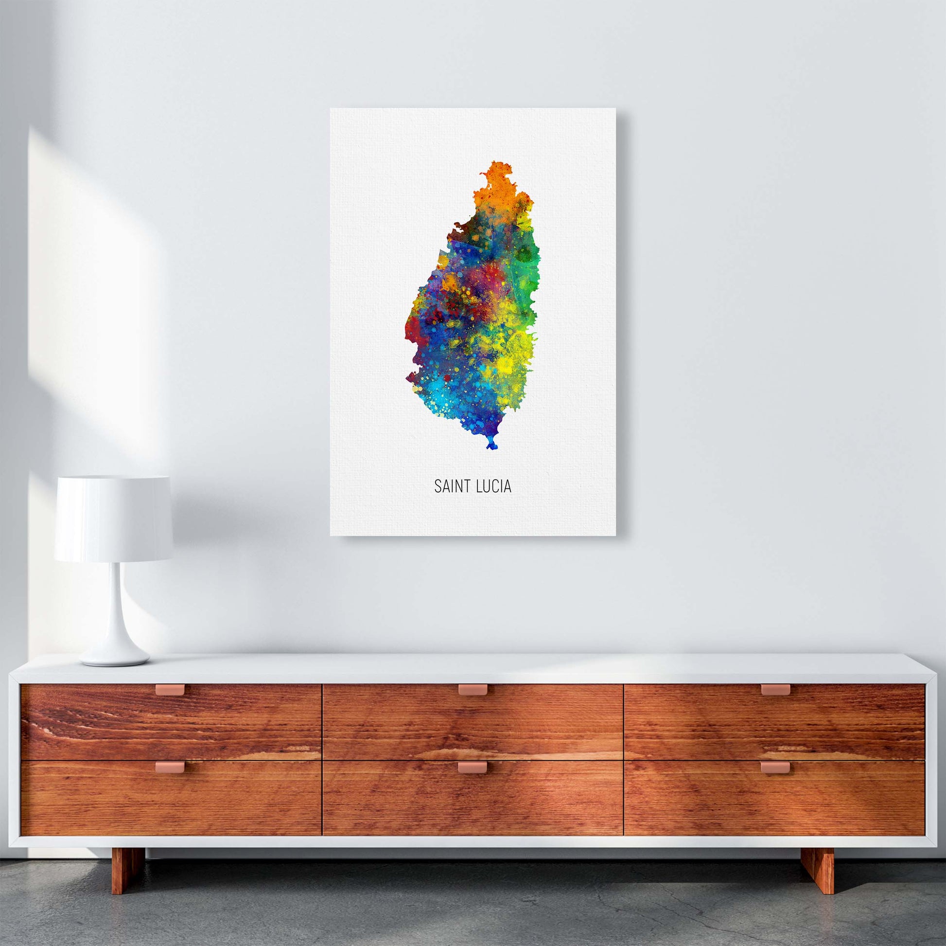 Saint Lucia Watercolour Map Art Print by Michael Tompsett A1 Canvas