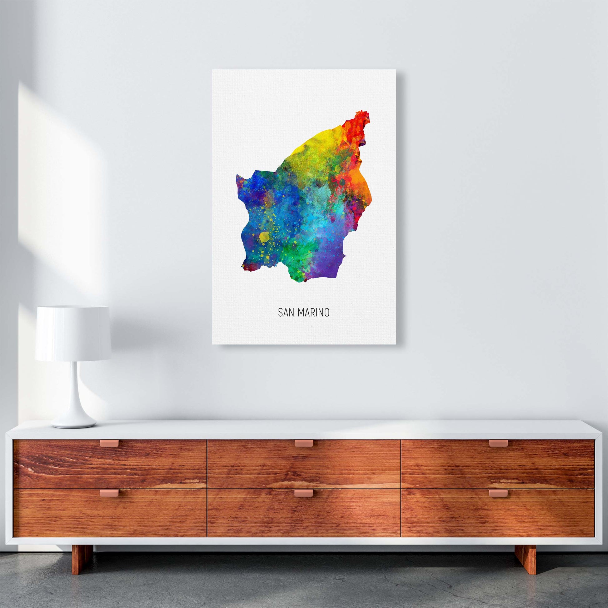 San Marino Watercolour Map Art Print by Michael Tompsett A1 Canvas