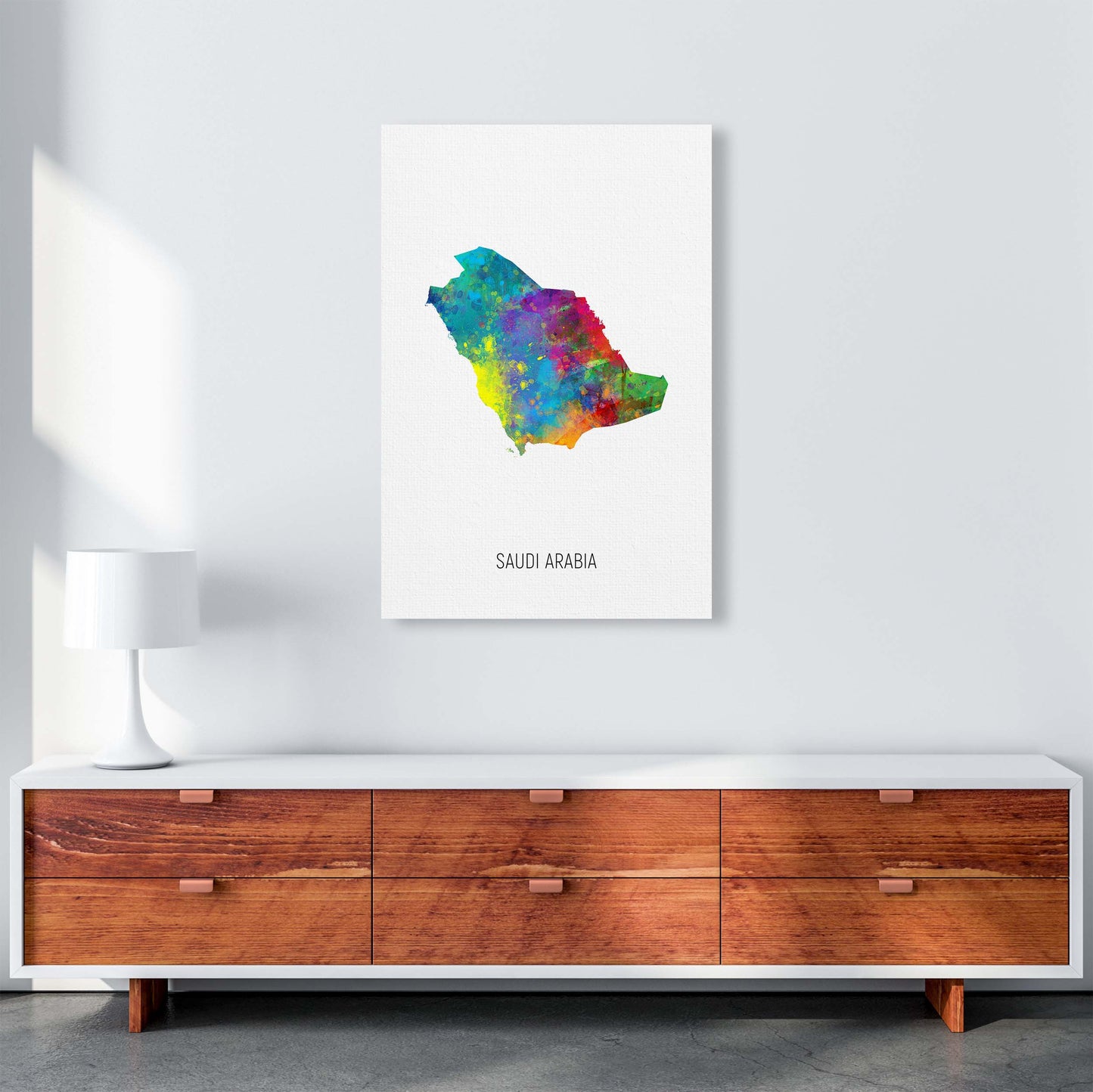 Saudi Arabia Watercolour Map Art Print by Michael Tompsett A1 Canvas