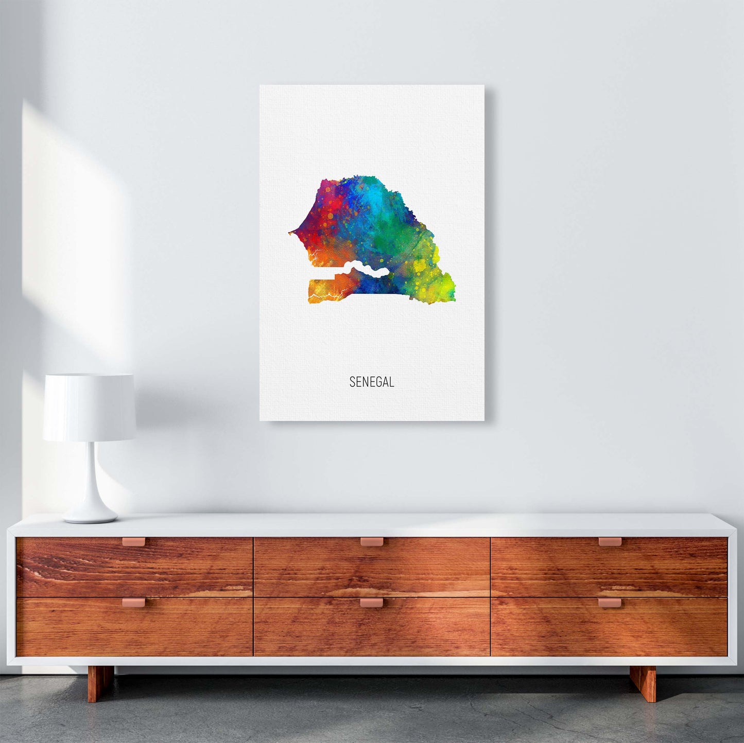 Senegal Watercolour Map Art Print by Michael Tompsett A1 Canvas