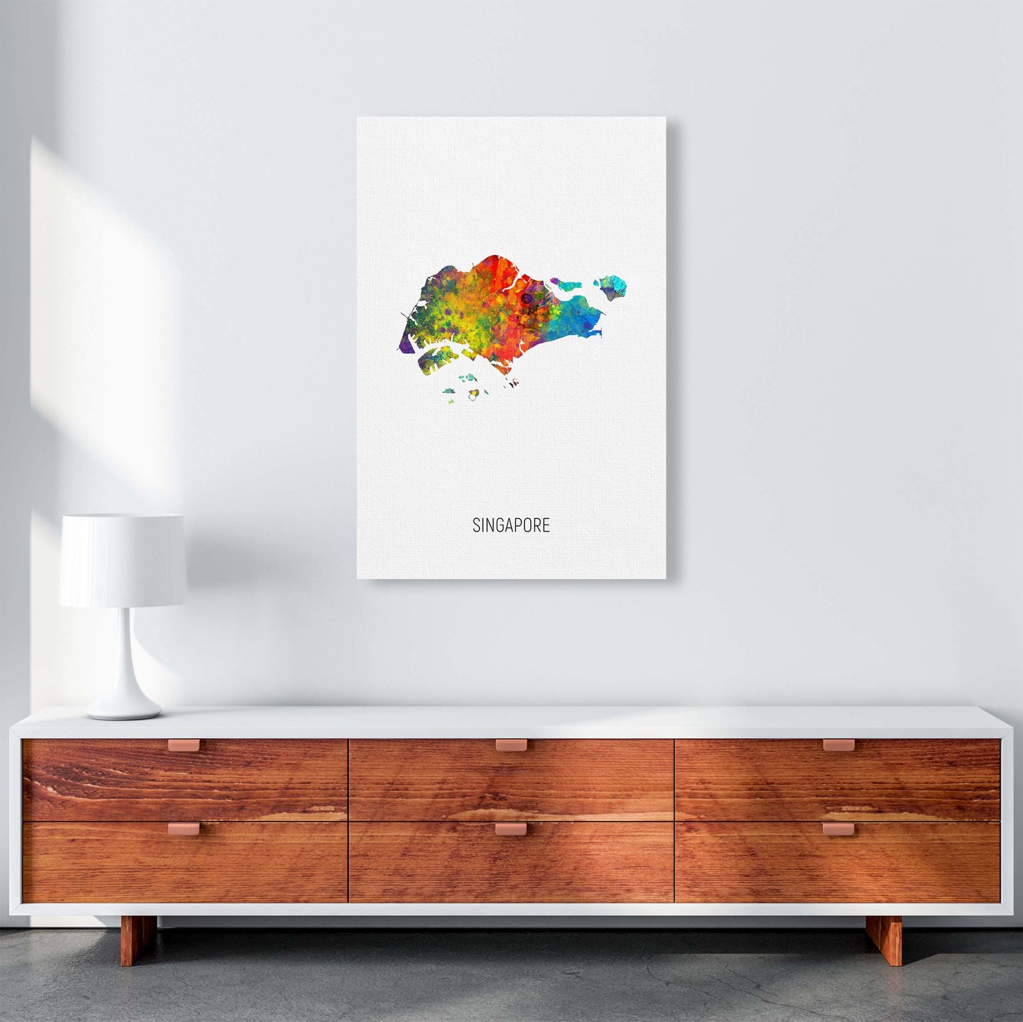 Singapore Watercolour Map Art Print by Michael Tompsett A1 Canvas