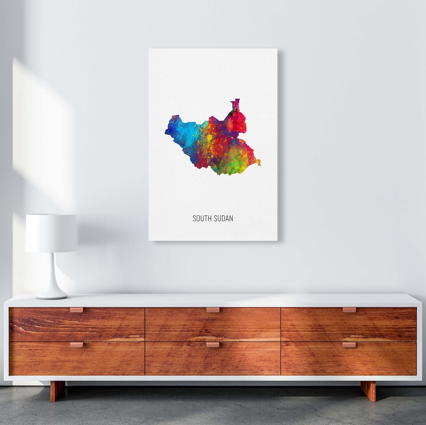 South Sudan Watercolour Map Art Print by Michael Tompsett A1 Canvas