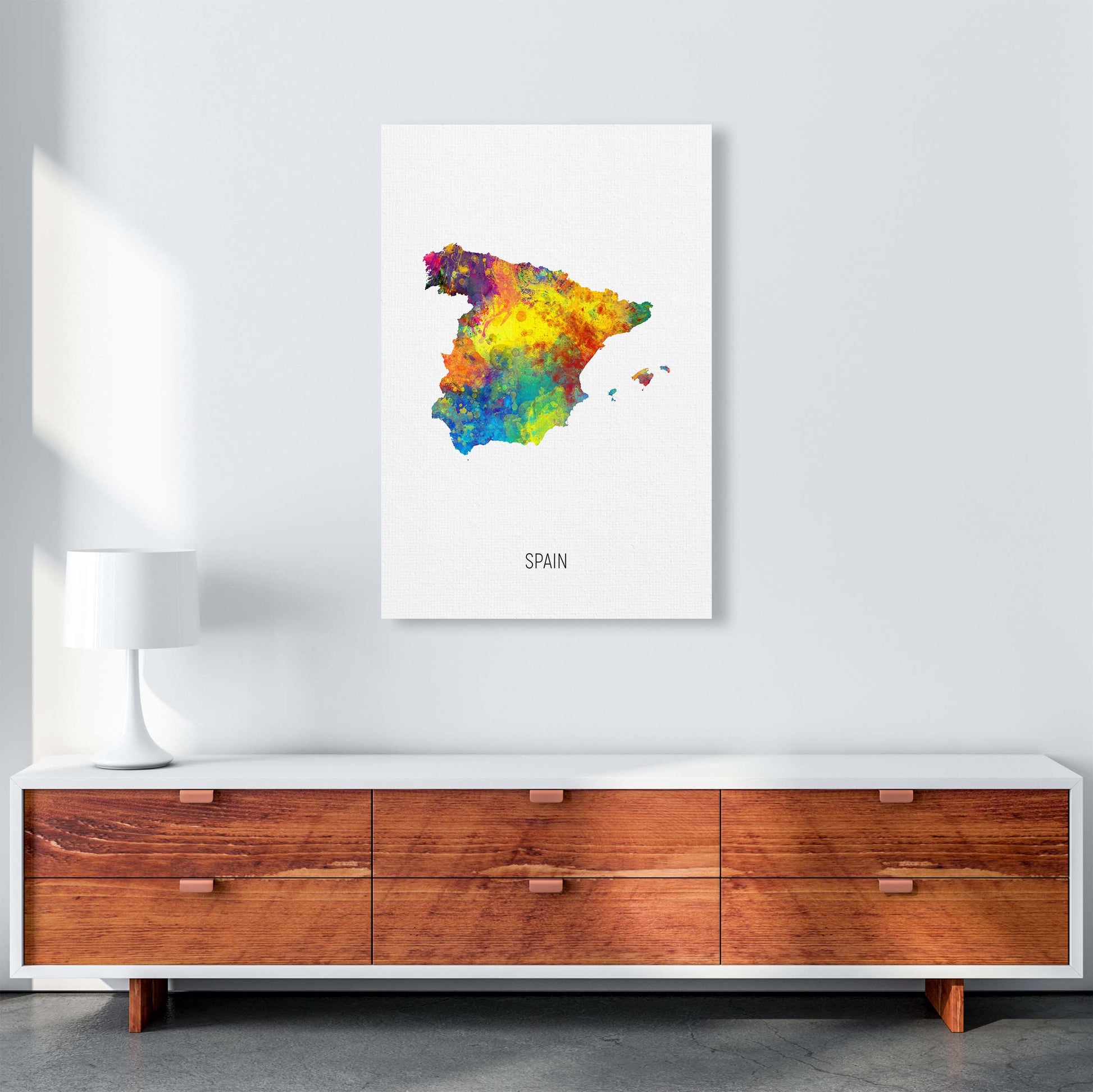 Spain Watercolour Map Art Print by Michael Tompsett A1 Canvas