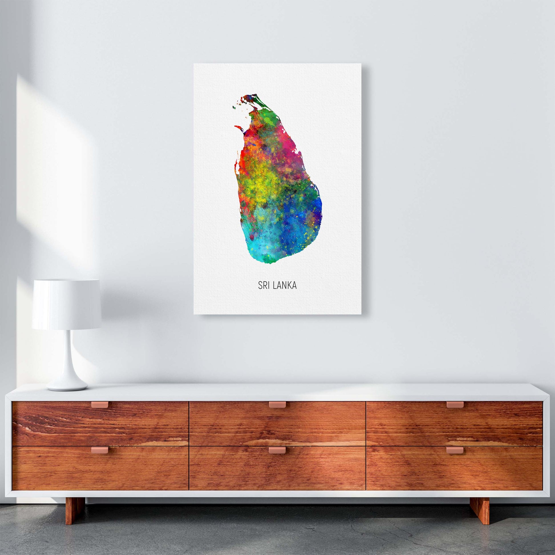 Sri Lanka Watercolour Map Art Print by Michael Tompsett A1 Canvas