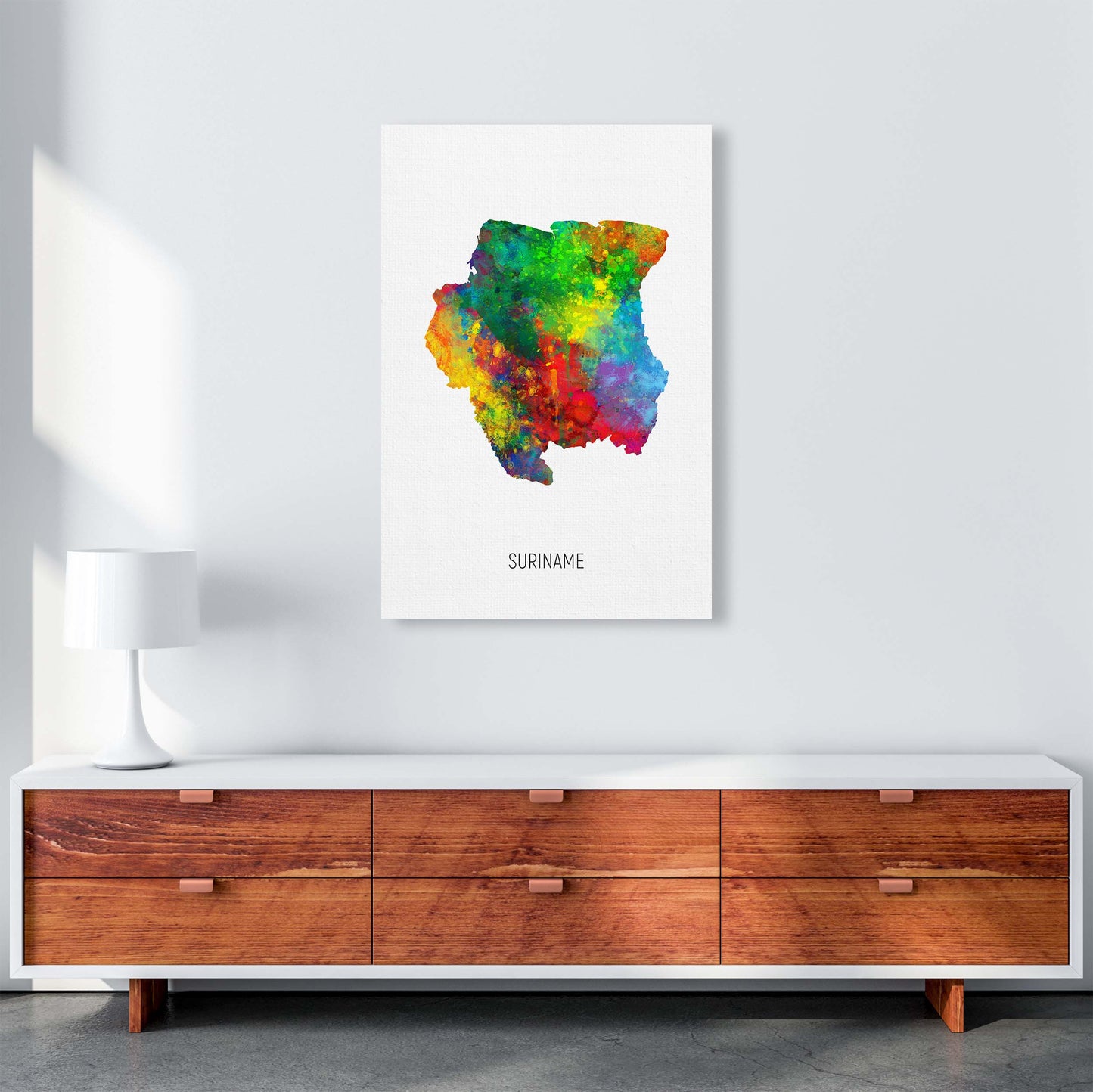 Suriname Watercolour Map Art Print by Michael Tompsett A1 Canvas