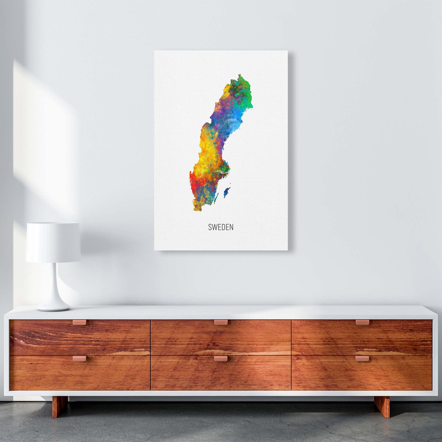 Sweden Watercolour Map Art Print by Michael Tompsett A1 Canvas