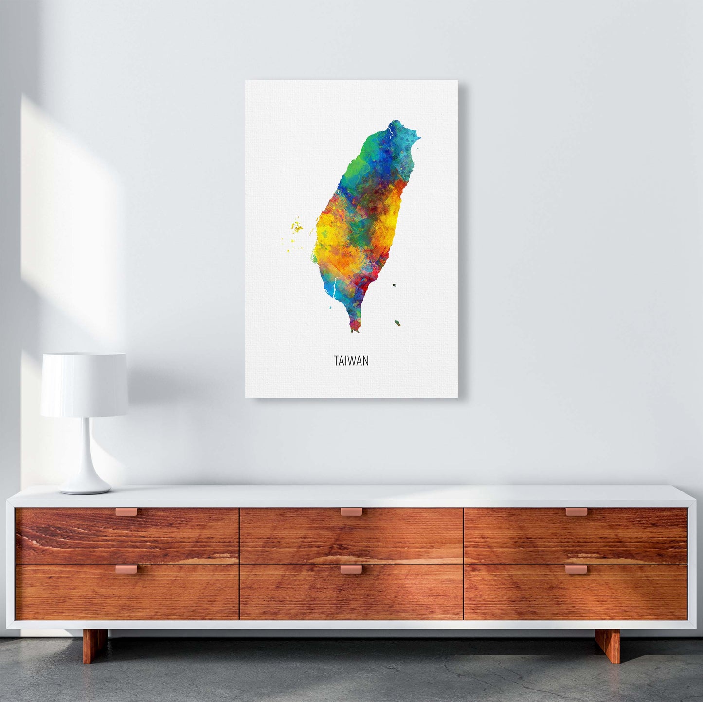 Taiwan Watercolour Map Art Print by Michael Tompsett A1 Canvas