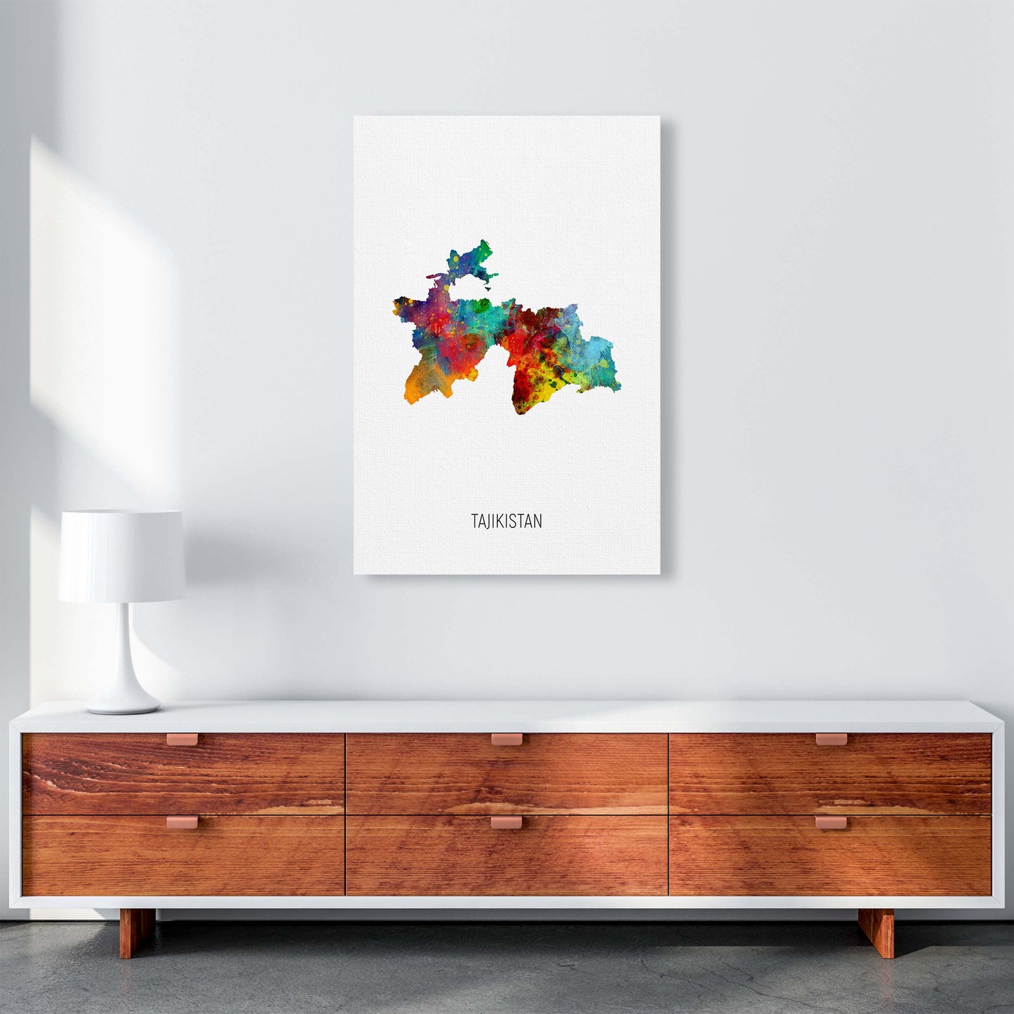 Tajikistan Watercolour Map Art Print by Michael Tompsett A1 Canvas