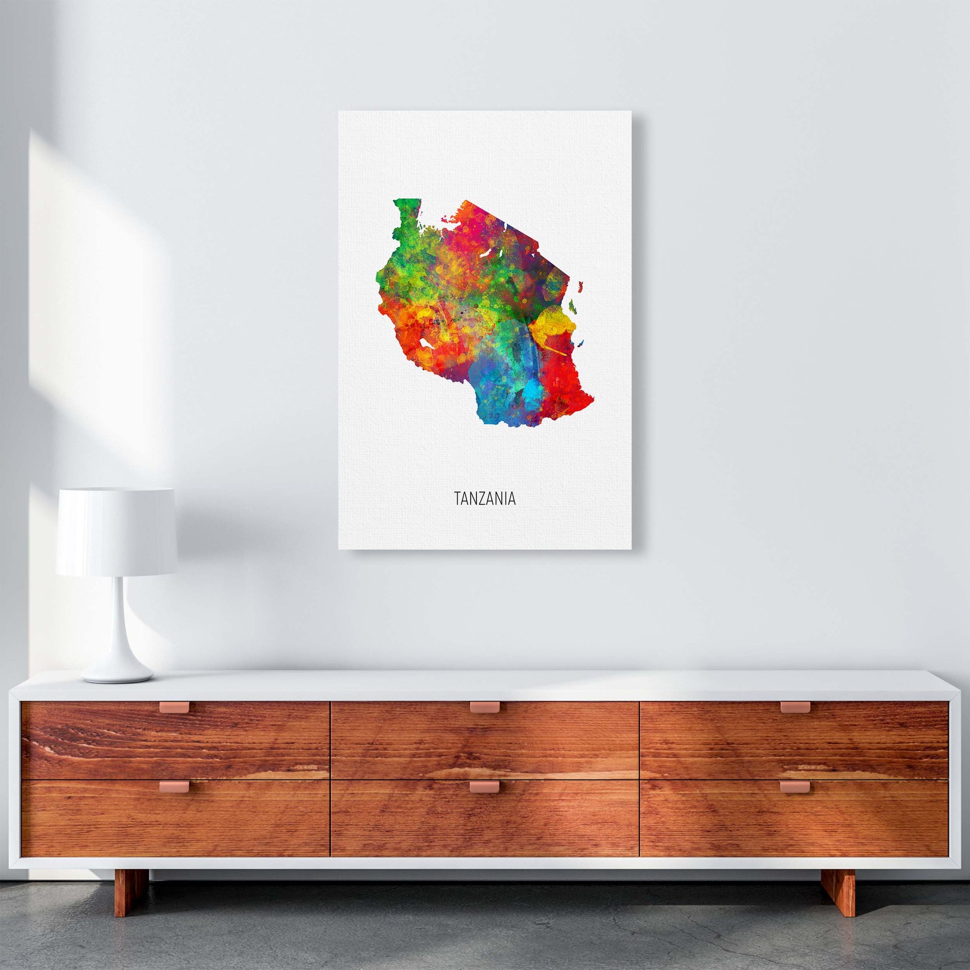 Tanzania Watercolour Map Art Print by Michael Tompsett A1 Canvas