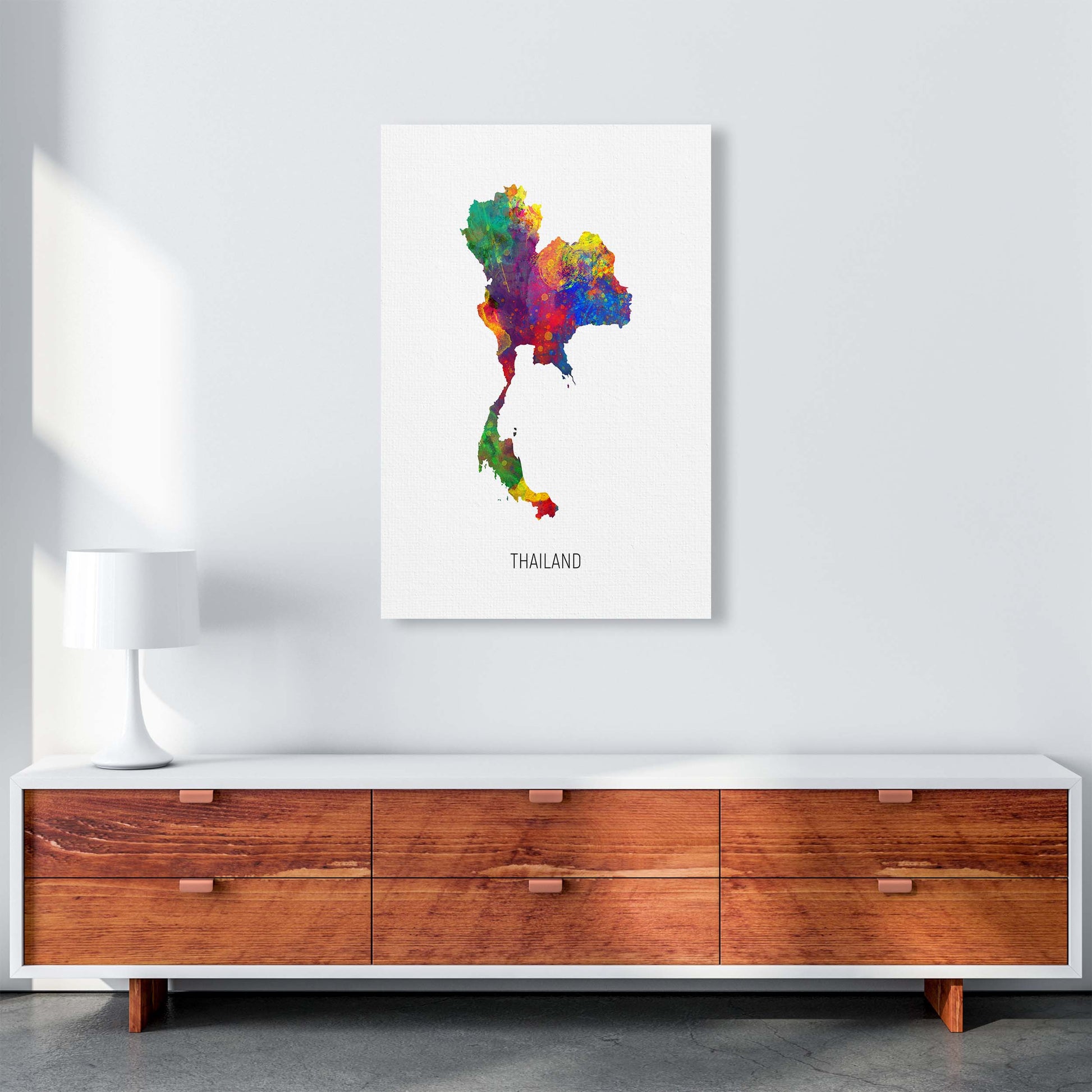 Thailand Watercolour Map Art Print by Michael Tompsett A1 Canvas