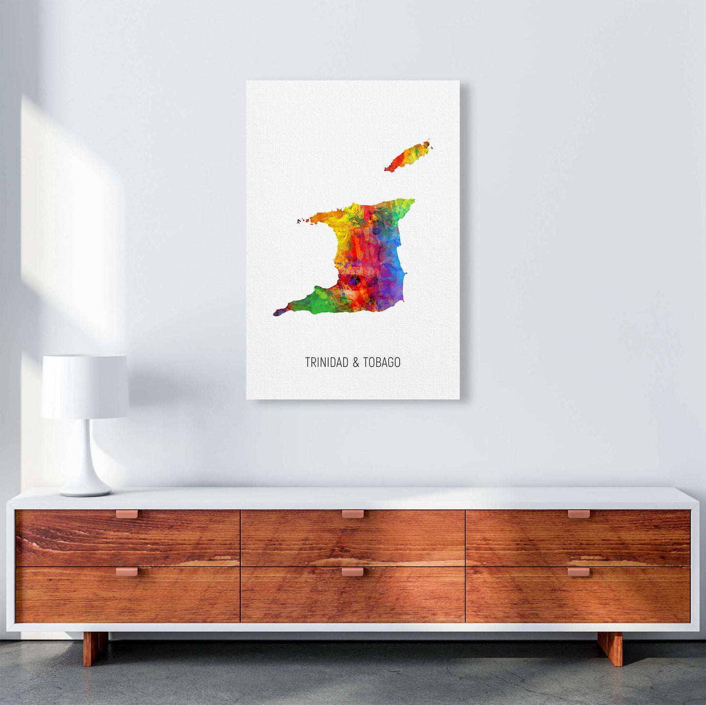 Trinidad And Tobago Watercolour Map Print by Michael Tompsett A1 Canvas