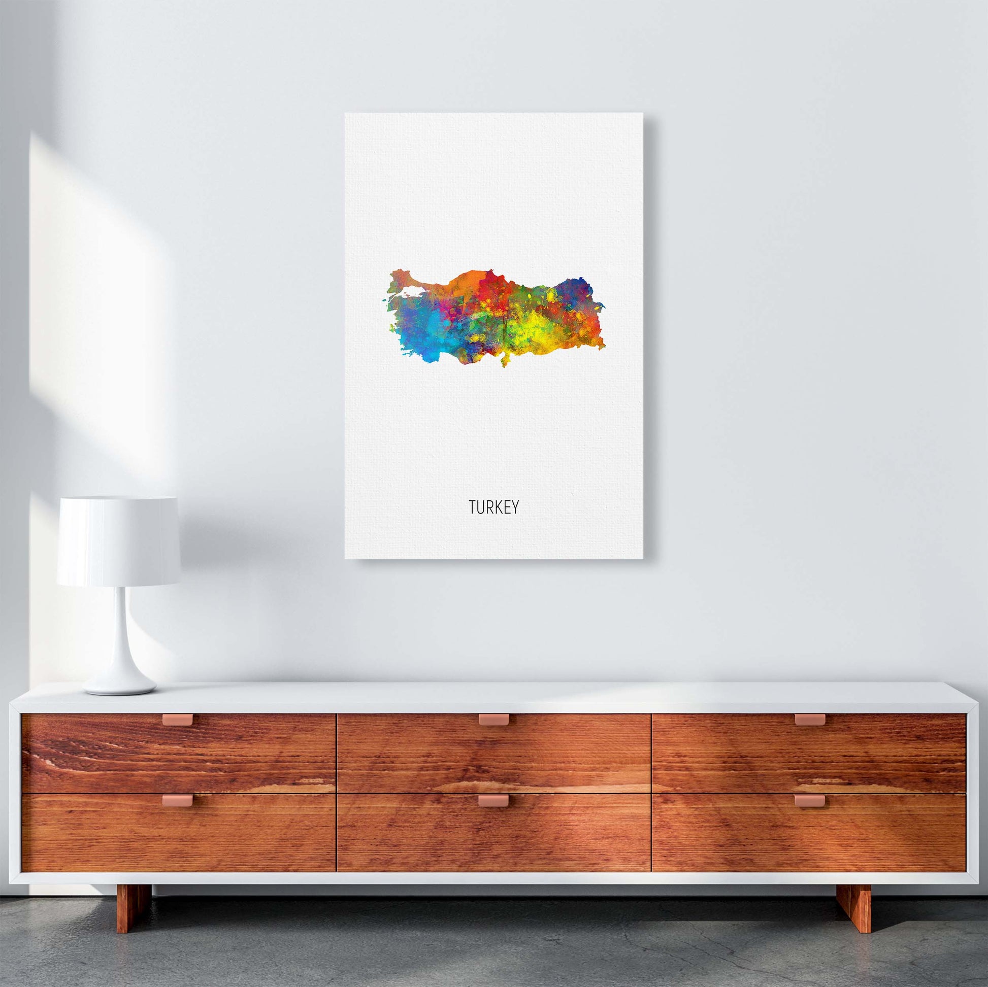 Turkey Watercolour Map Art Print by Michael Tompsett A1 Canvas