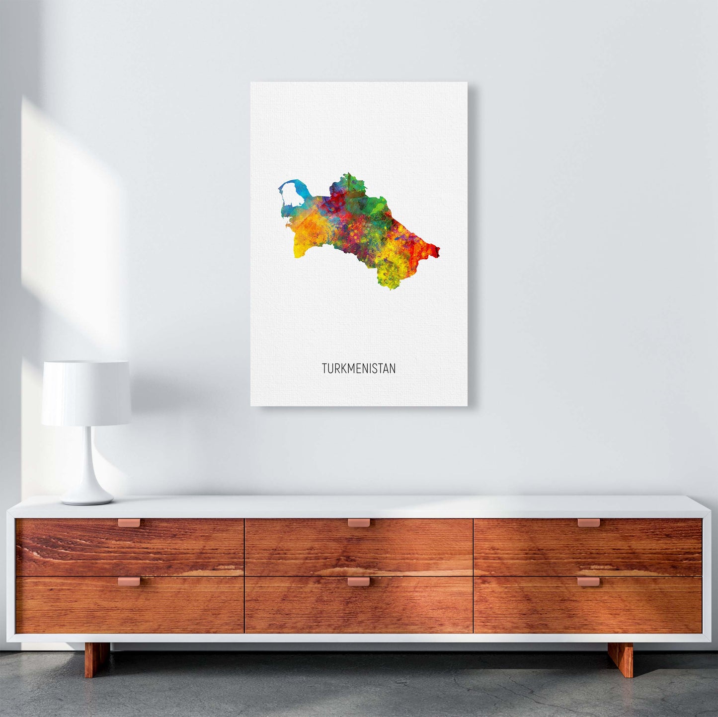 Turkmenistan Watercolour Map Art Print by Michael Tompsett A1 Canvas