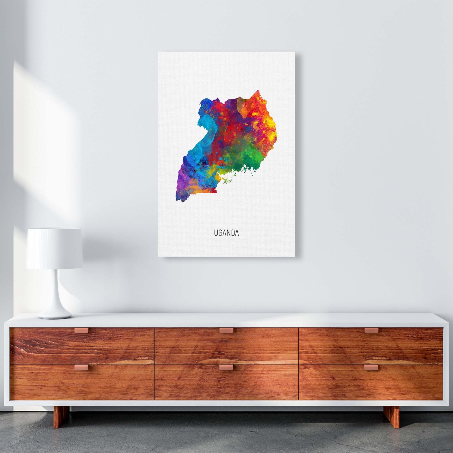Uganda Watercolour Map Art Print by Michael Tompsett A1 Canvas