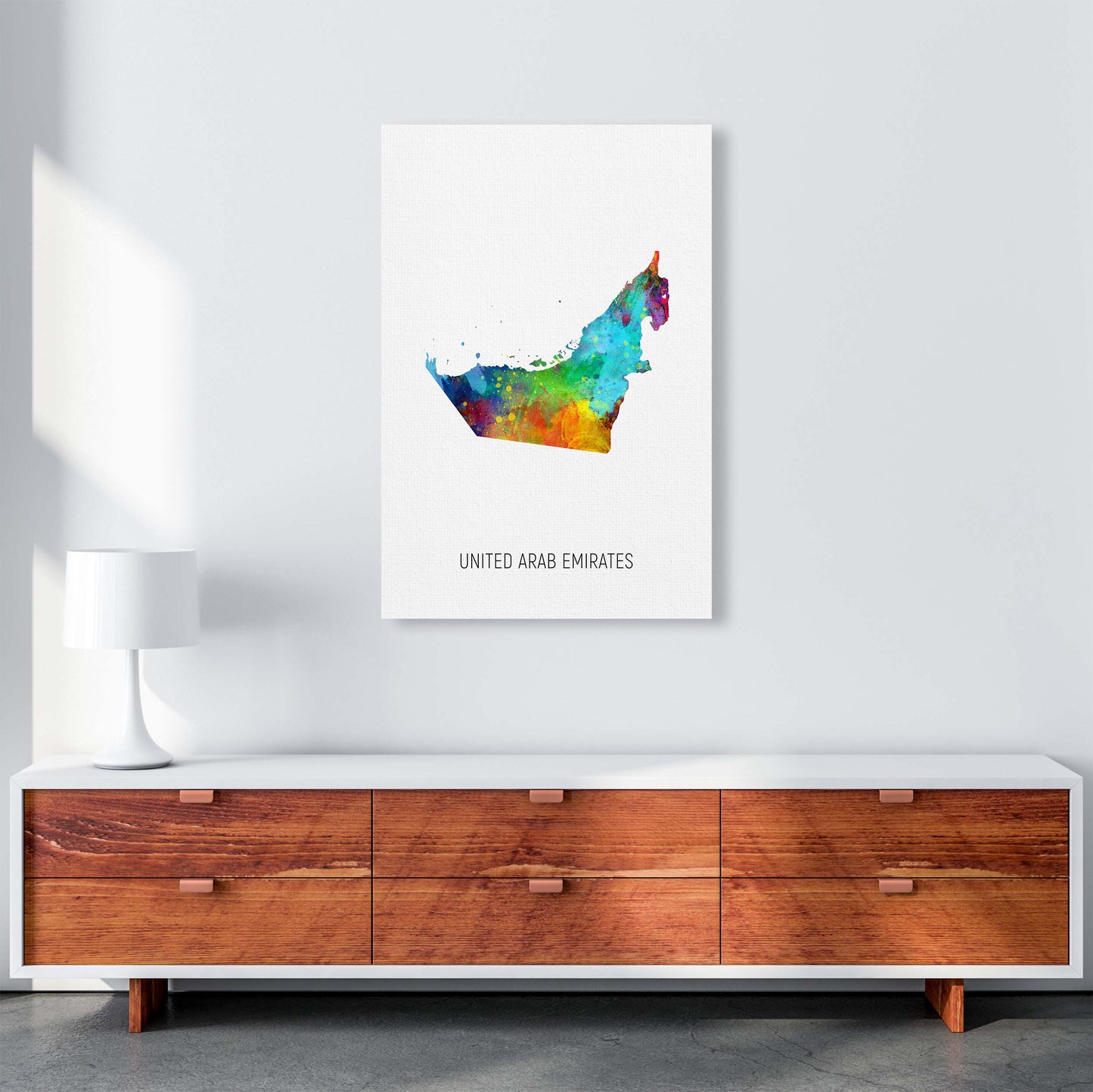 United Arab Emirates Watercolour Map by Michael Tompsett A1 Canvas