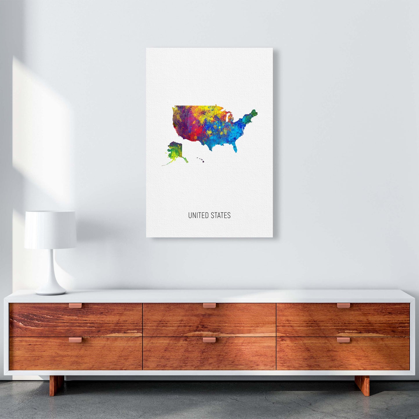 United States Watercolour Map Art Print by Michael Tompsett A1 Canvas