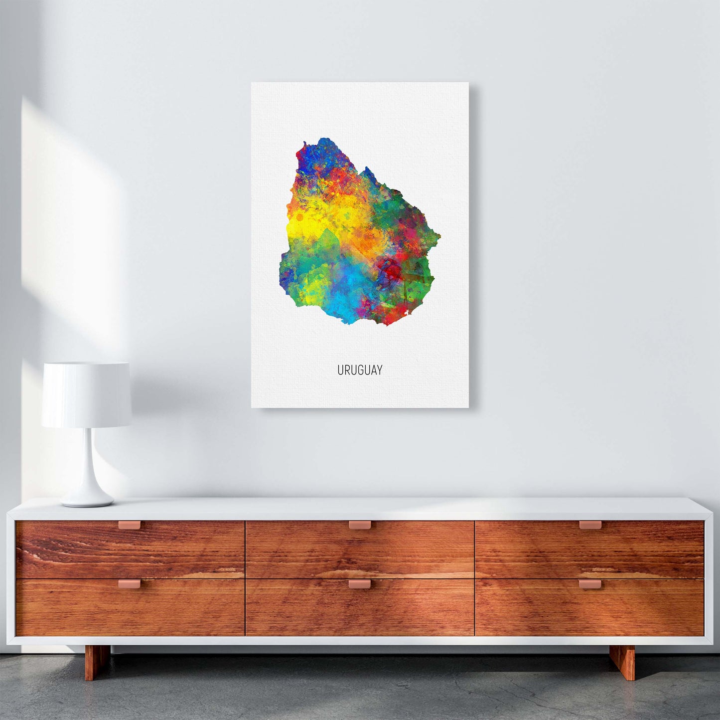 Uruguay Watercolour Map Art Print by Michael Tompsett A1 Canvas